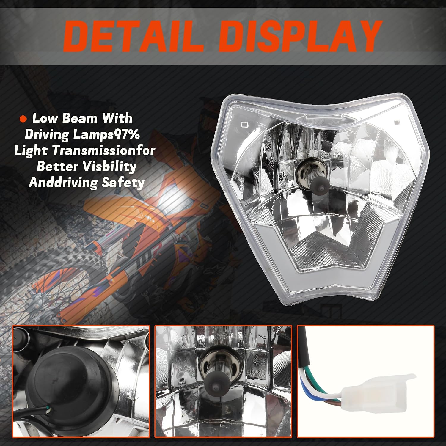 Dirt Bike Halogen Headlight Replacement for EXC SXF XCW MX 125 250 300 450 Models 2024-2026