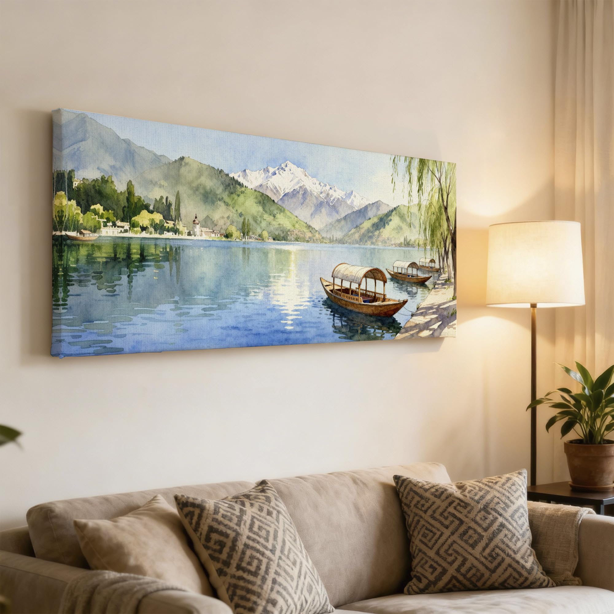 SoulAbiti Dal Lake Srinagar Unframed 36x14 inches Rolled Canvas Wall Expressionism Art UV Print Painting for Living Room, Bedroom & Office Decor Premium Gloss Vivid Fade-Resistant Print 3