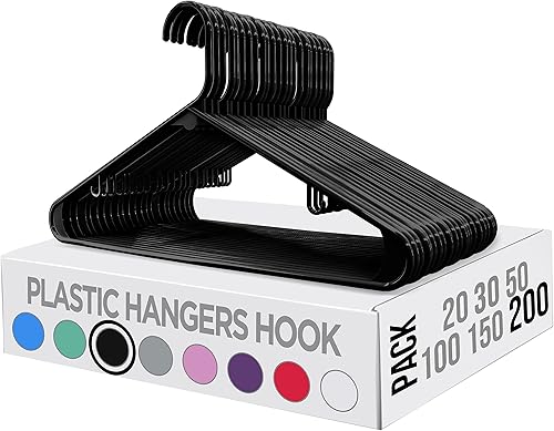 Vista 43 de Utopia Home Perchas de plástico, paquete de 30 unidades, perchas con ganchos, duraderas y ahorran espacio (negro)