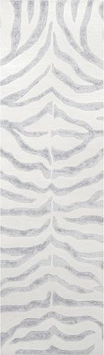 Miniatura 6 de nuLOOM Alfombra de felpa con diseño de cebra, 2 pies 6 pulgadas x 6 pies, color gris