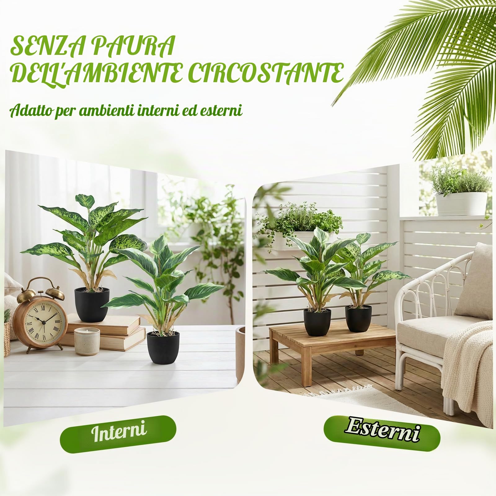Set di 2 Piante Artificiali in Vaso, 38cm Piante Finte Interno Piante Plastica, Piante Artificiali Decorative per Interni Esterni di Casa, Ufficio, Giardino, Soggiorno, Tavolo e Scrivania