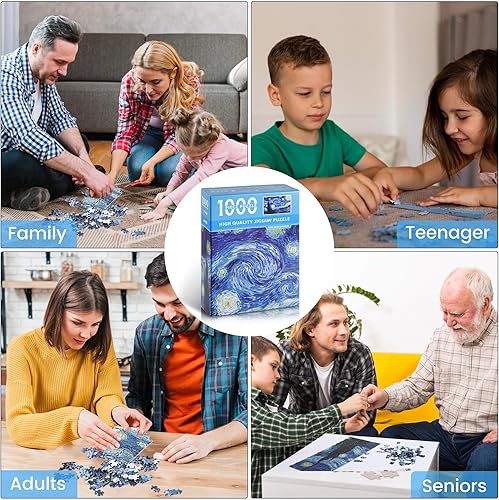 Miniatura 4 de Rompecabezas para adultos, 1000 piezas de Van Gogh, noche estrellada, rompecabezas de obras de arte, juego familiar (tamaño de acabado 28 x 20
