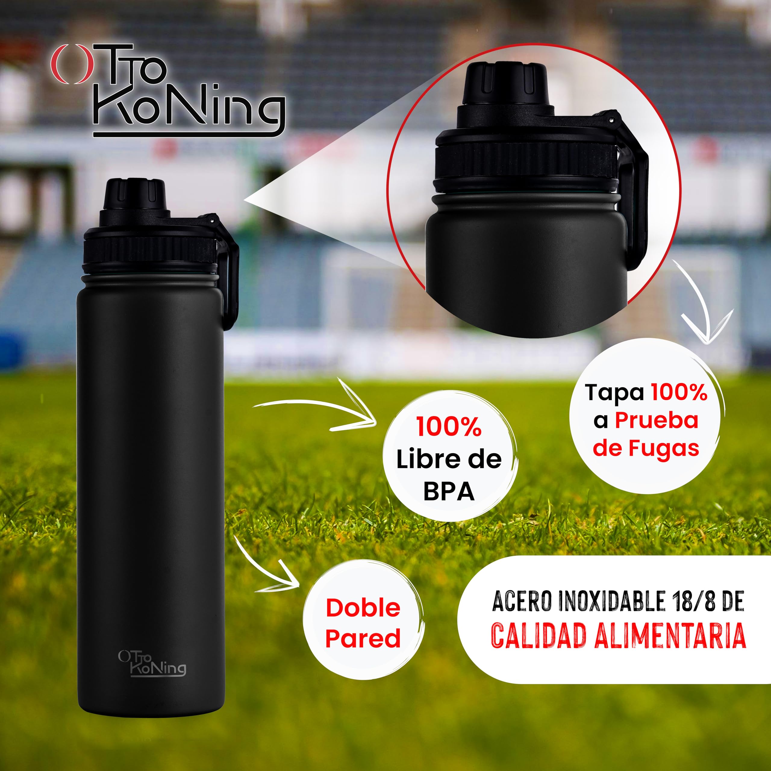 Otto Koning Botella Agua Acero Inoxidable 750ml Termo Café Doble Pared Aislada al Vacio Antigoteo BPA Free