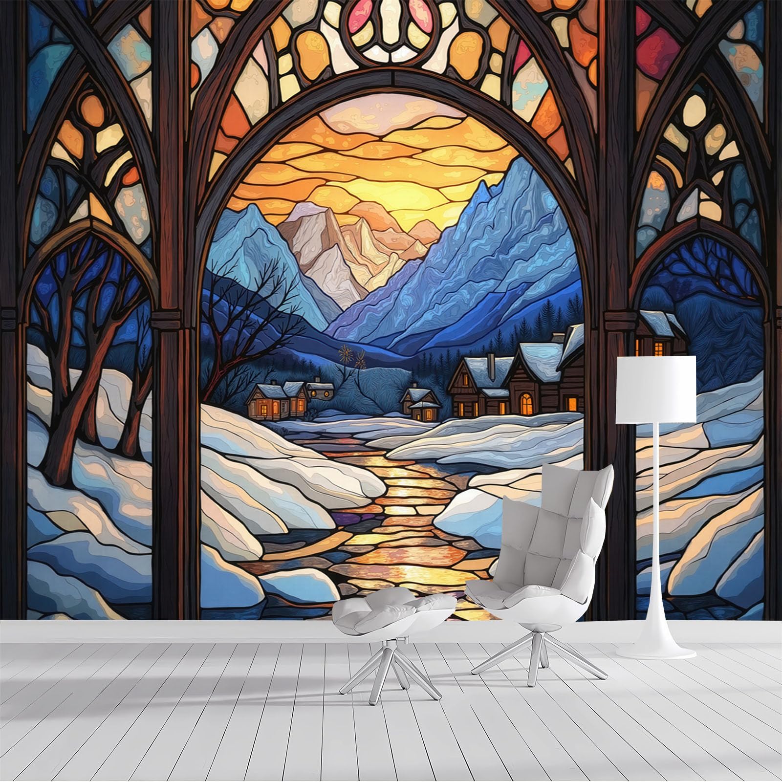 Papier peint mural soie orange-bleu pour habiller un grand mur vide