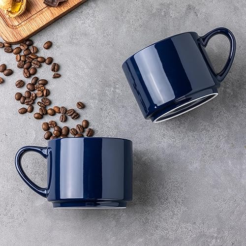 Miniatura 10 de GBHOME Juego de 6 tazas de café de 14 onzas, tazas de cerámica apilables para hombres, mujeres, tazas de café modernas para café con leche, té,