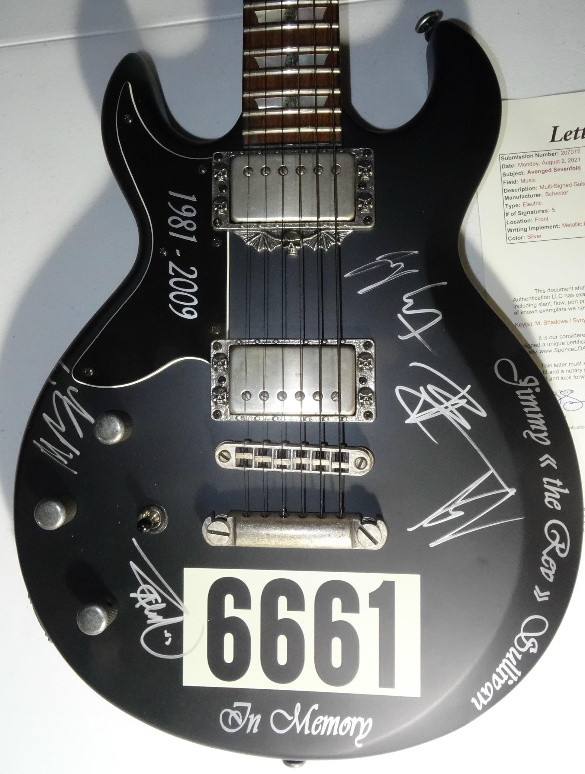 Avenged Sevenfold Autographed Schecter 6661 Guitar The Rev Tribute