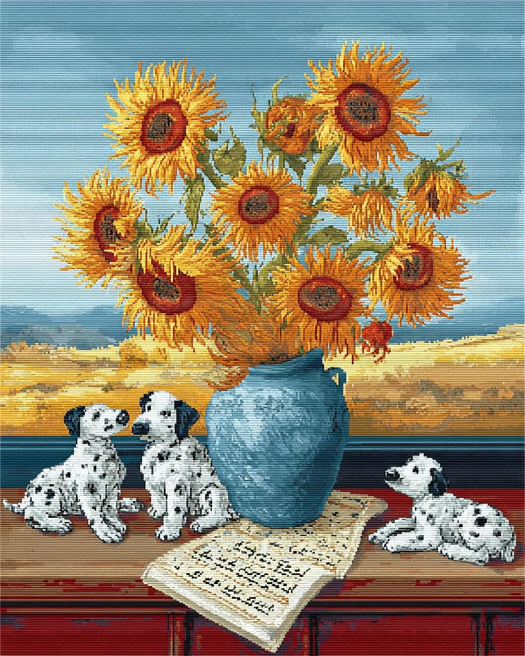 AMBATTERY Flowers DIY Cross Stitch Kit with Beads Sunflower Oil Painting Beadwork Craft Kit for Beginners,Needlework Set,Preprint Pattern Decor Wall Art 60x80cm