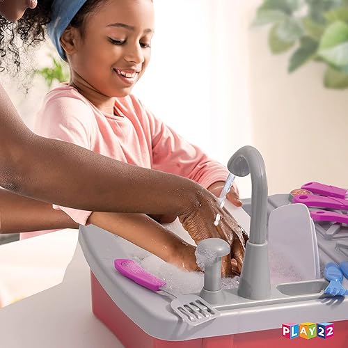 Miniatura 9 de Play22 Fregadero de juego para niños de 17 piezas con agua corriente, juguete para fregadero de cocina, juguete para fregadero para niños pequeños