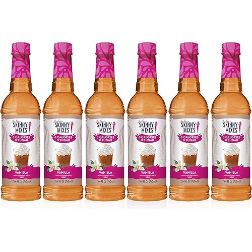 Jordan's Skinny Syrups Sugar Free Coffee Syrup, Vanilla Flavor Drink Mix, Zero Calorie Flavoring for Chai Latte, Protein Shake, Food and More, Gluten Free, Keto Friendly, 25.4 Fl Oz, (Pack of 6)