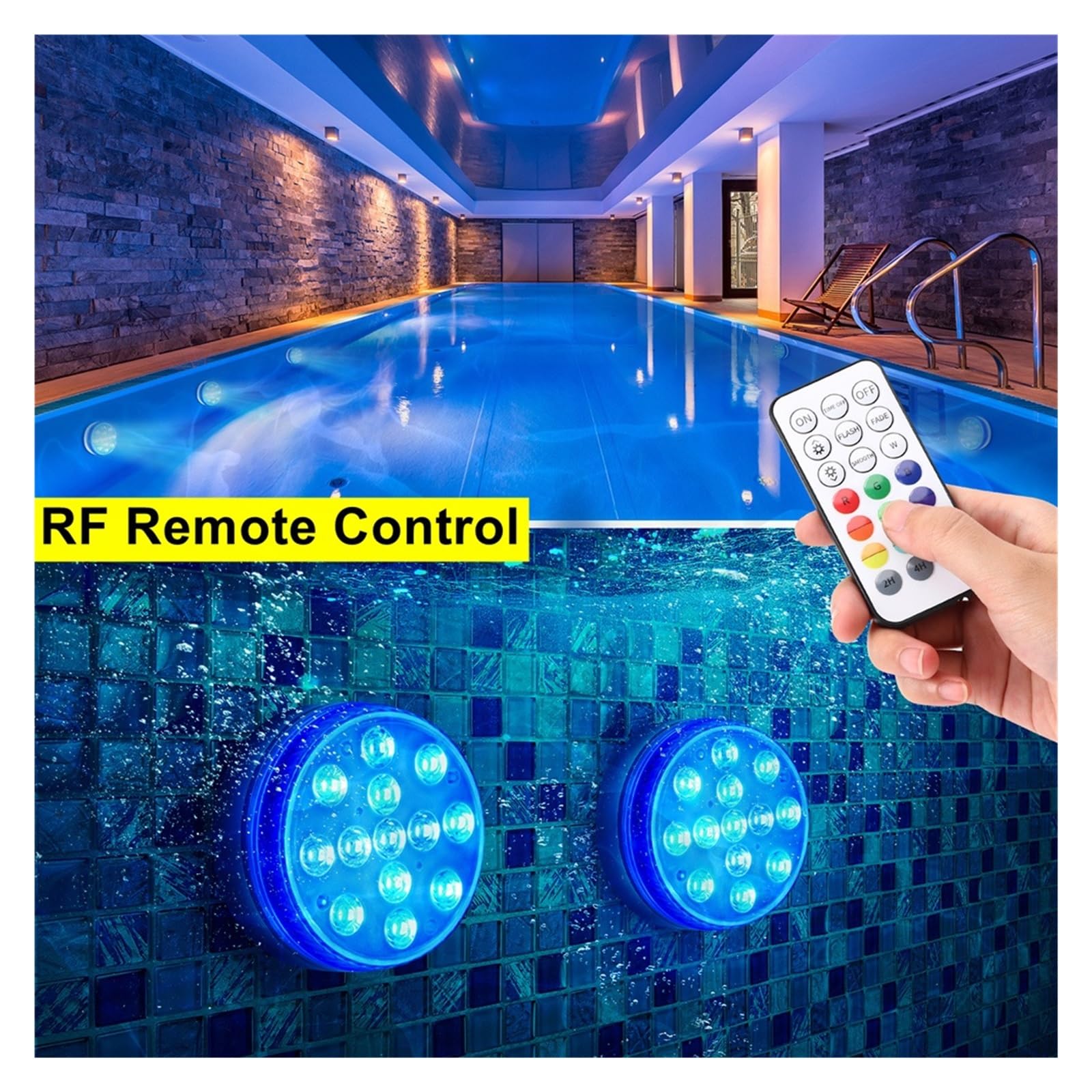 Podwodne Oświetlenie Basenowe Wodoodporne Światła LED Ze Zdalnym Oświetleniem RGB Do Wanny I Prysznica Fontanny Wystrój Ogrodu Tworzenie Atmosfery(2 Light 1 Controller,7.0CM)