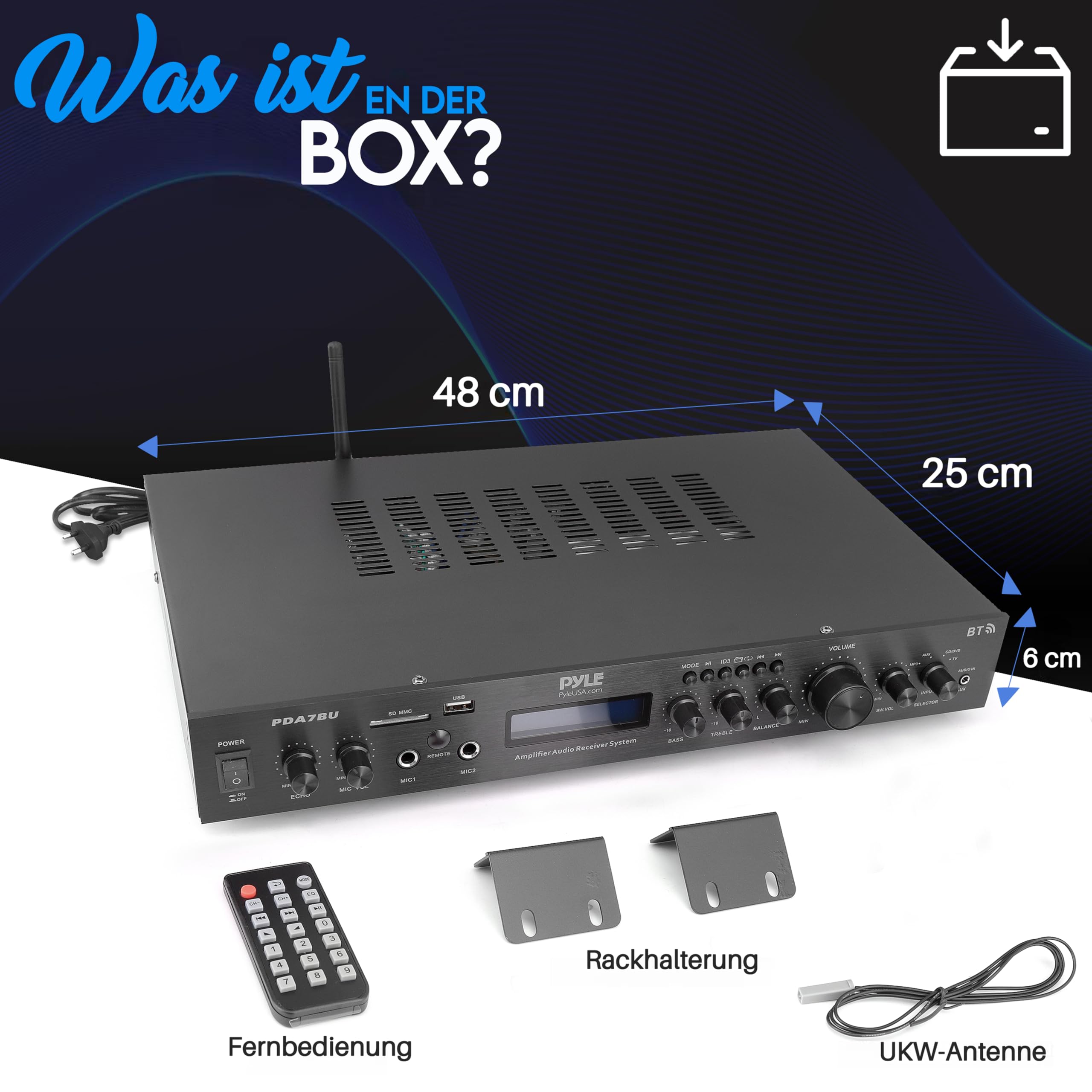 PyleUsa Home Audio Amplifier Home Theater Power Stereo Receiver, Surround Sound, PDA7BUEU, EU-Modell