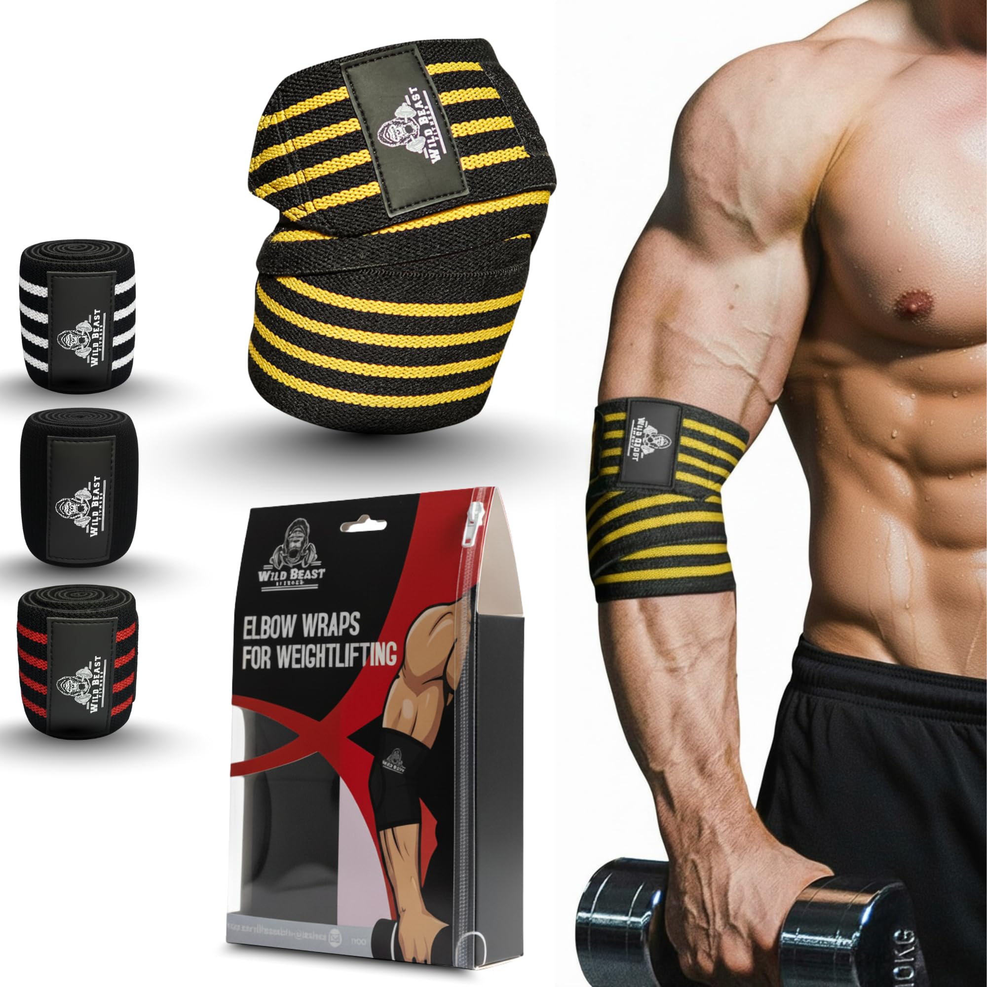 WildBeast Weightlifting Elbow Wraps, 12 x 5 inches (Yellow