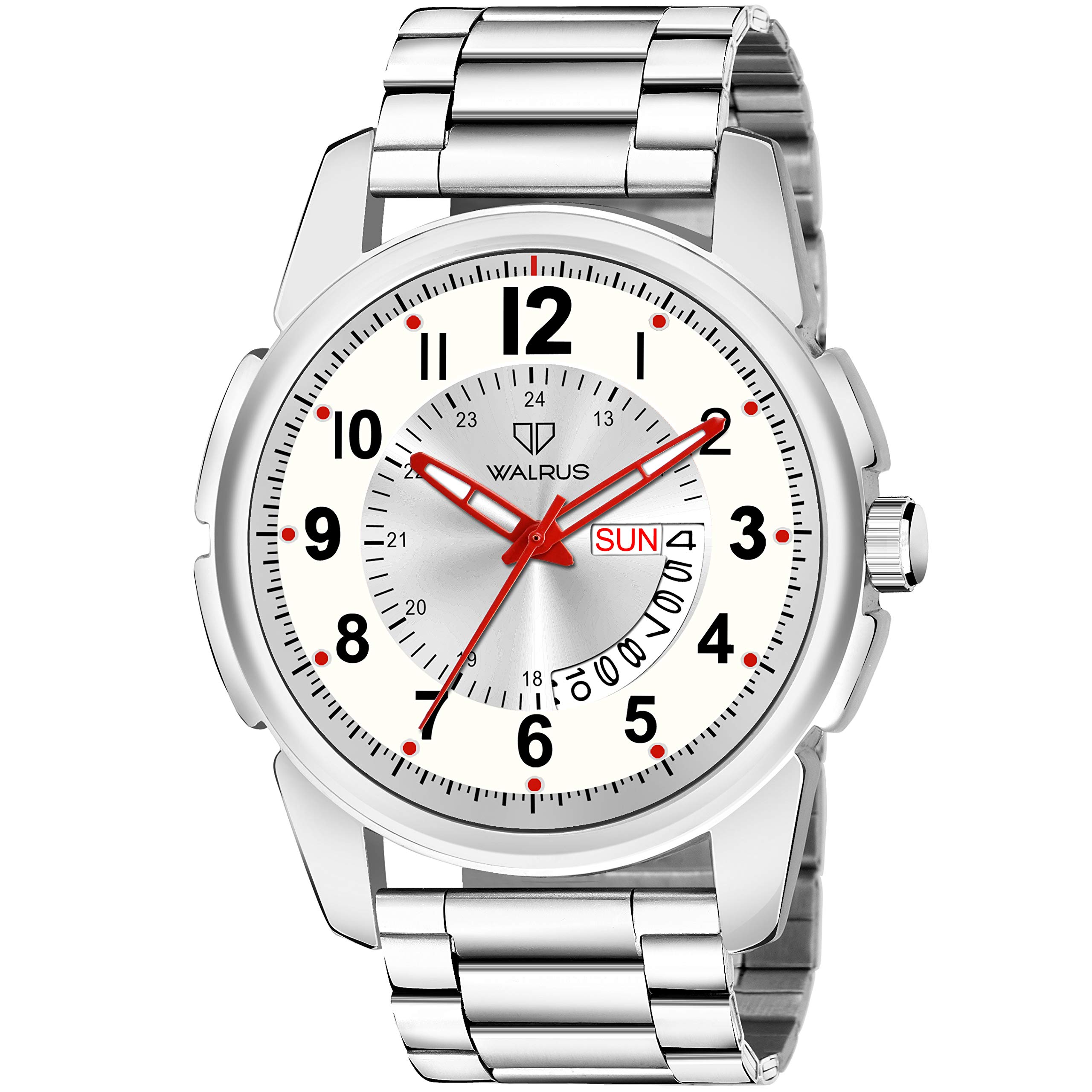 Walrus White Dial Analog Mens Watch | Day Date Function | Silver Stainless Steel Chain | Premium Alloy Case | 46mm - Professional & Casual Use - Men’s Watch for Gift (B08X3JY7Q1) Amazon Price History, Amazon Price Tracker