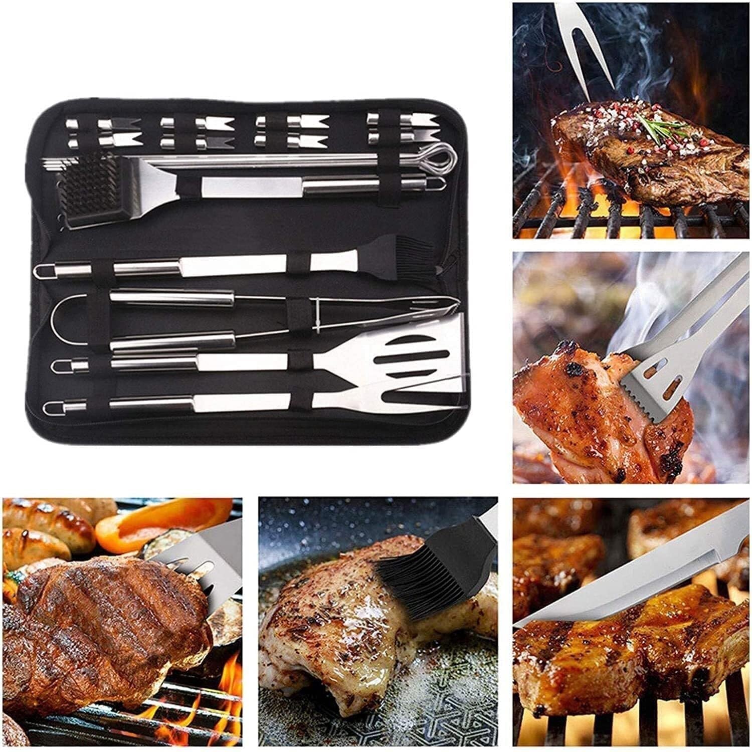 Kit di Accessori per grigliate da 20 Pezzi, Set di Utensili per Barbecue in Acciaio Inossidabile con Borsa per Il Trasporto, per Campeggio all'aperto, Utensili