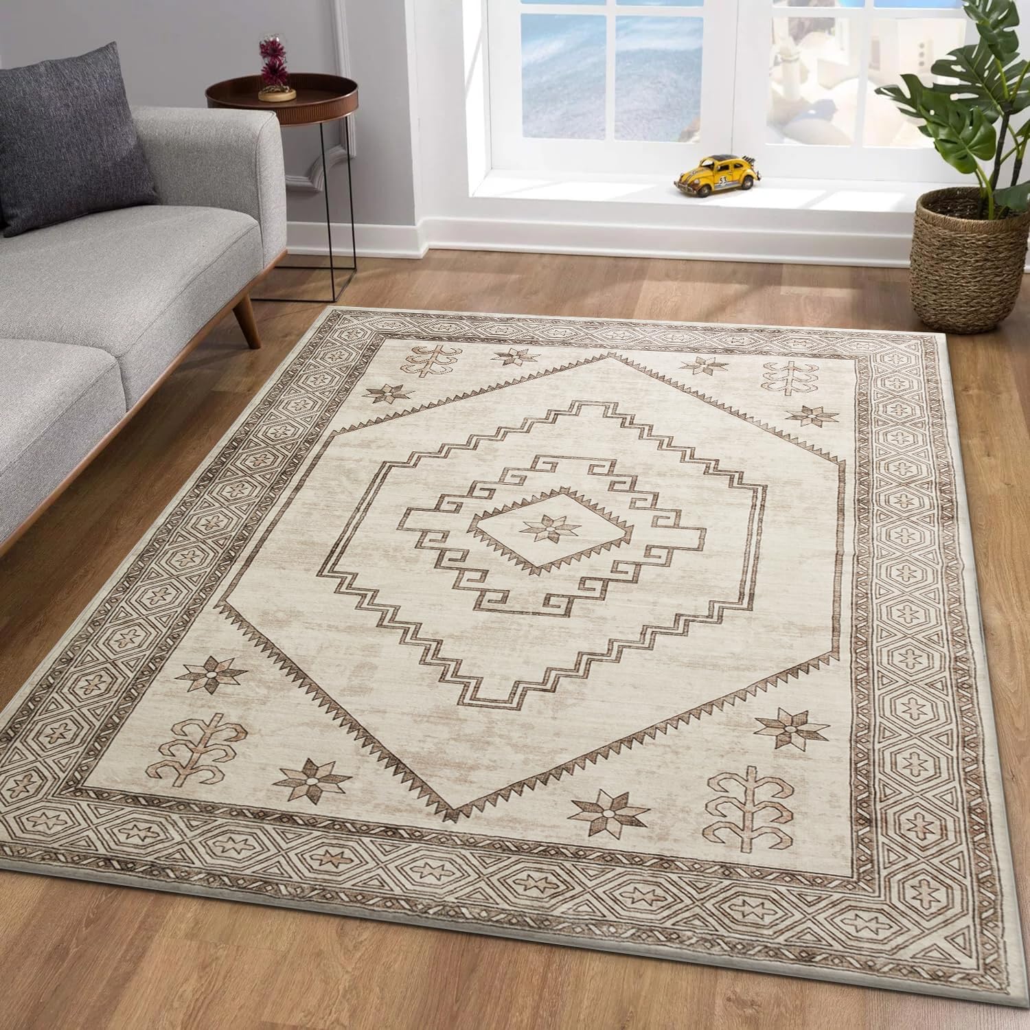 Moonlight20015 Washable Small Bedside Rug 40x60cm - Soft Short Pile Beige Area Rugs For Bedroom Entrway Non Slip Floor Carpet Traditional Vintage Design Cashmere Door Mat For Kitchen Bathroom, Radiant โ image 1