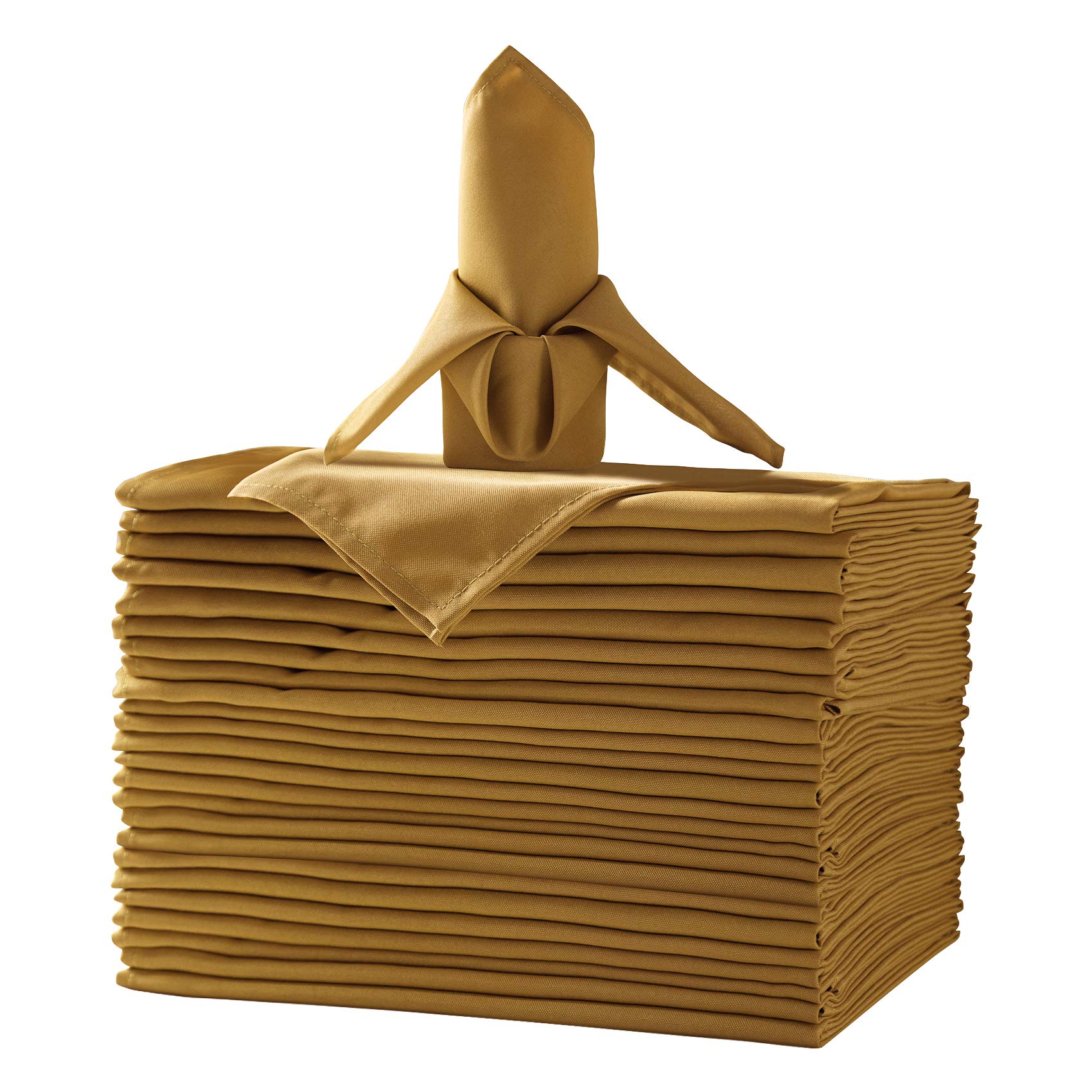 25pcs Polyester Cloth Napkins - 17 x 17 inch Gold Washable Dinner Napkins with Hemmed Edges for Restaurant/Wedding/Hotel(25,Gold)