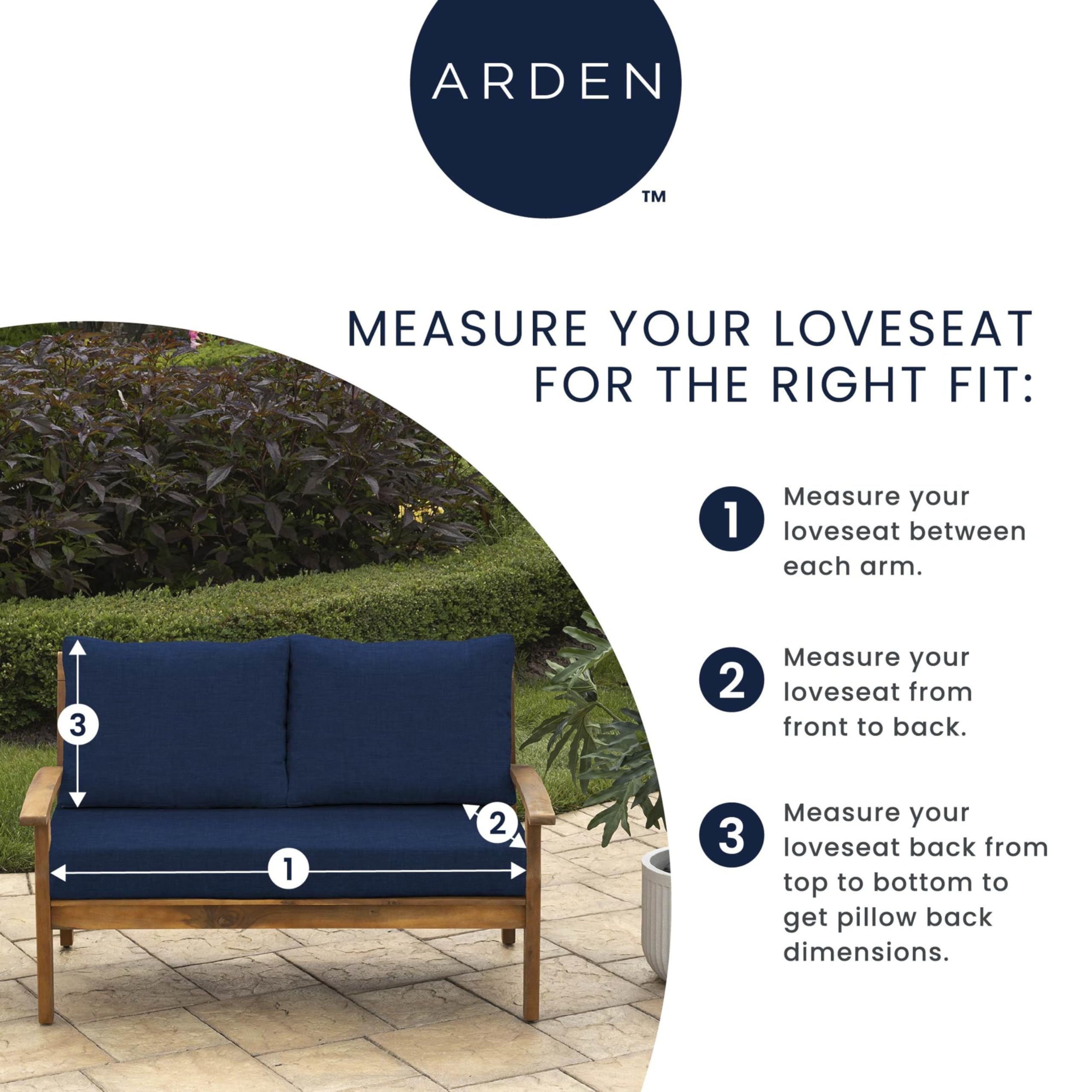 Arden Outdoor Loveseat Cushion Set, 48 x 24, Water Repellent, Fade