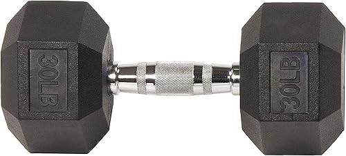 Vista 6 de Fitvids Rubber Encased Hex Dumbbell with Anti-Slip Grip for Exercises and Fitness, Multiple Weight Options