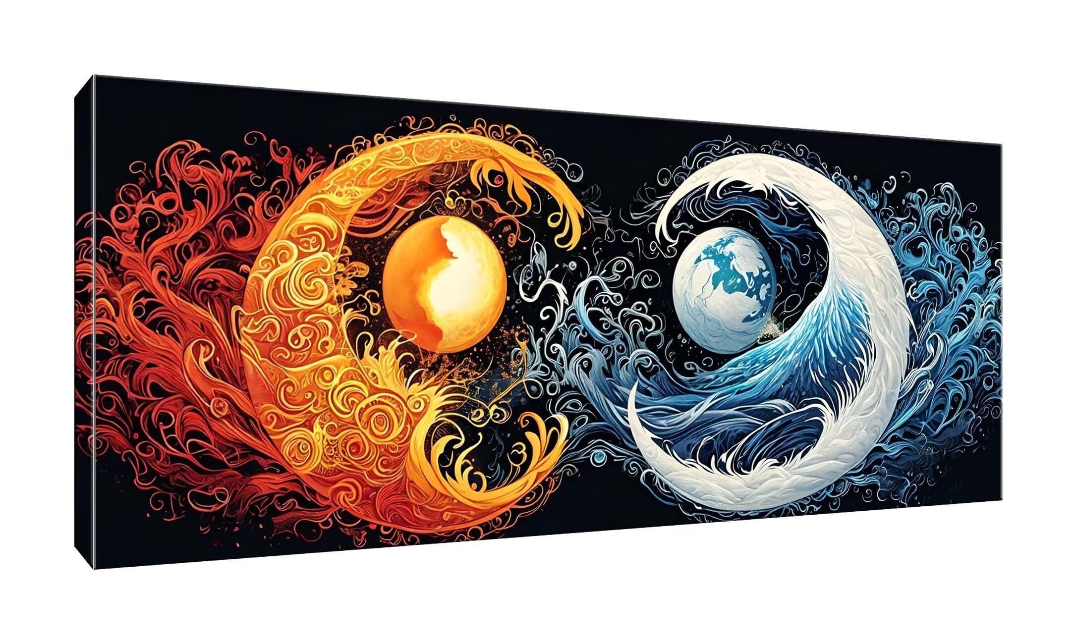 Malen Nach Zahlen Erwachsene xxl, Paint by Numbers Malen Nach Zahlen Feuer Wasser Element, DIY Geschenk Art mit Pinseln und Acrylfarben Handgemalt Ölgemälde für Home Décor, Ohne Rahmen 80x160cm W-899