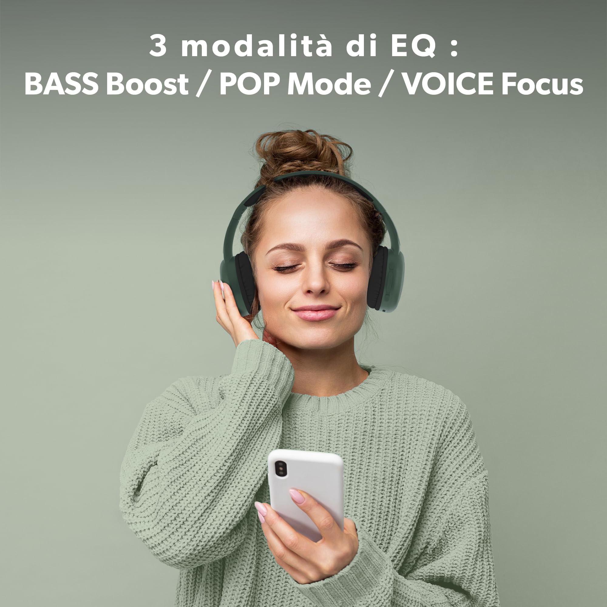 T'nB - Cuffie On-Ear Bluetooth Senza Fili, Confortevole On-ear, Cuscinetti in Schiuma, Microfono Incorporato, Archetto Regolabile, Durata della Batteria di 24 Ore, Leggero e Pieghevole - Verde