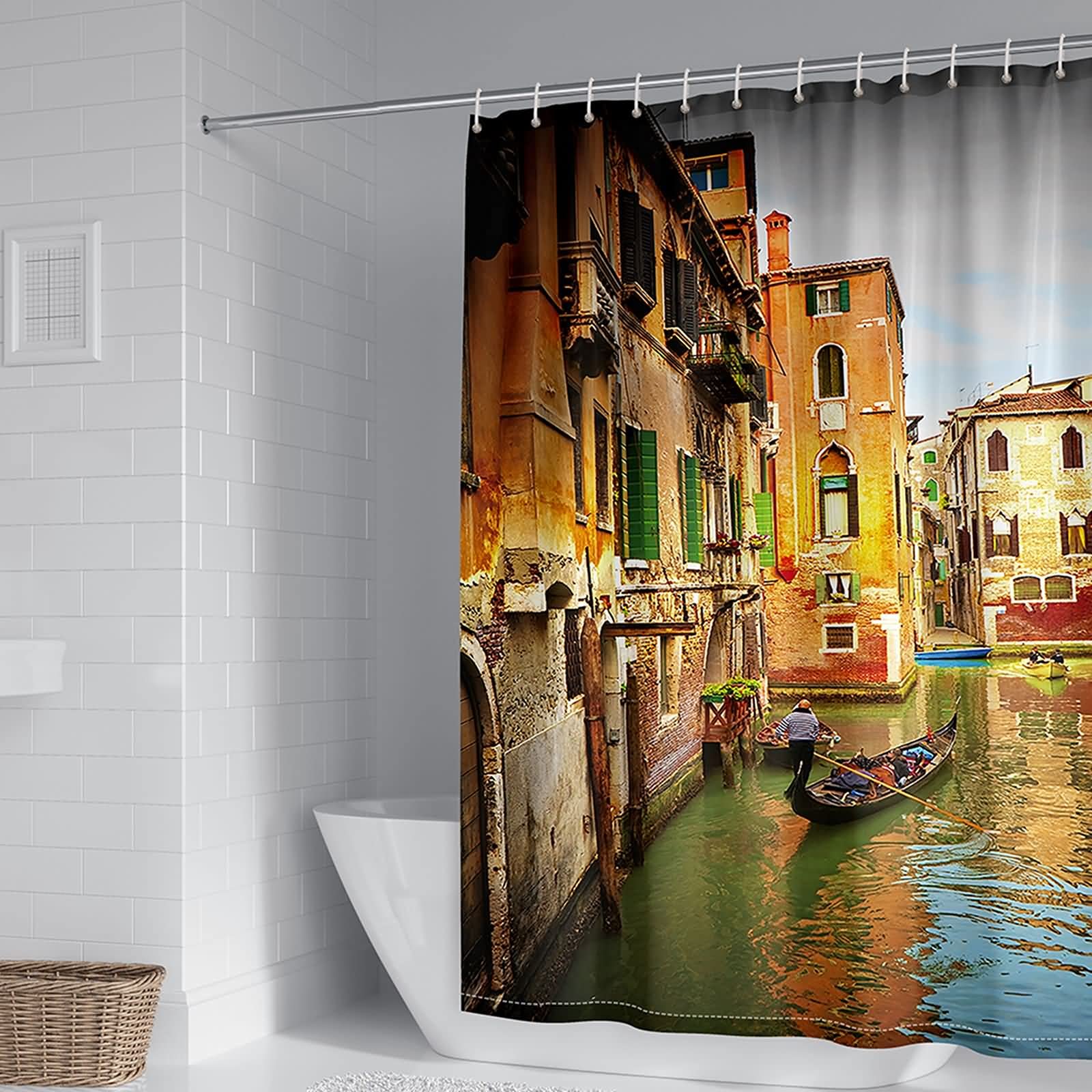 Rideau de douche textile polyester 165x200cm pour baignoire anti-moisissure
