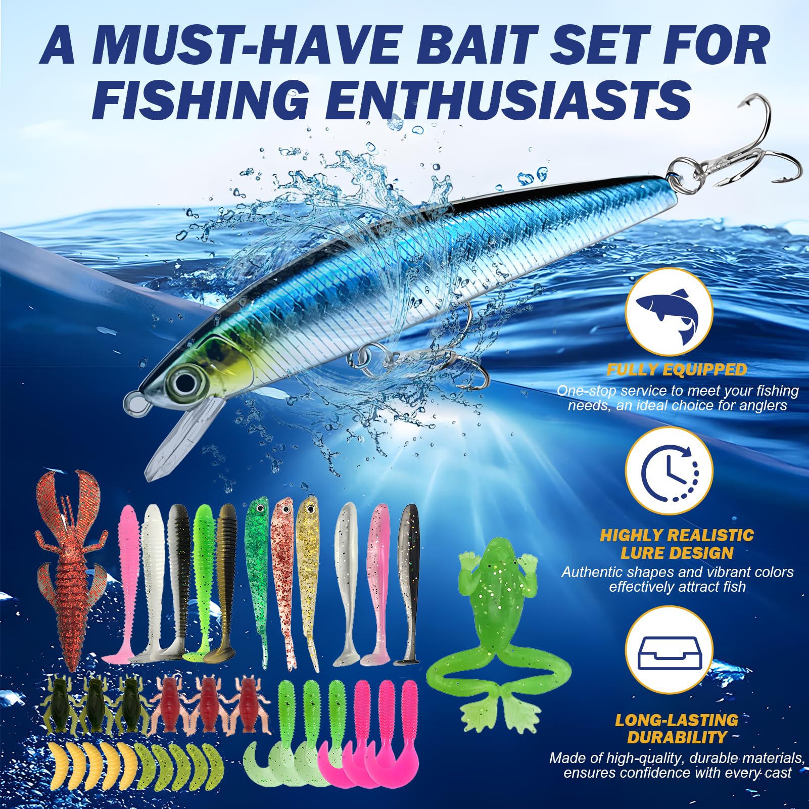 Allony Señuelos de Pesca, 83 Piezas Kit de Pesca Accesorios, Incluye Accesorios, Señuelos, Caja de Aparejos, Anzuelos y Más para Todos los Peces, Apto para Agua Dulce y Salada