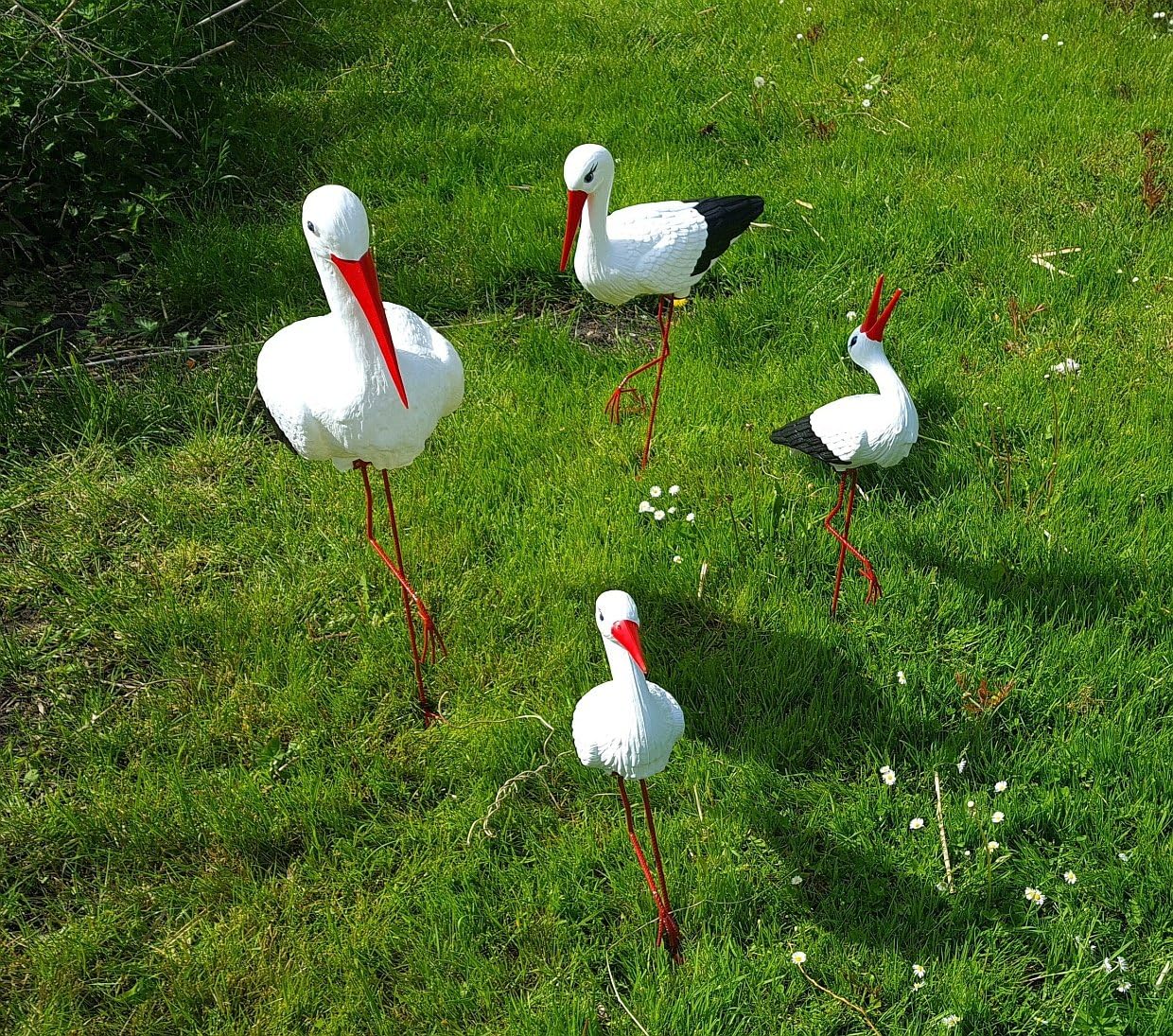 Gran Familia de 4 Cigüeñas de Jardín (Kit Completo: Grande, Mediano, Pequeña y Clásica) Escultura Figura