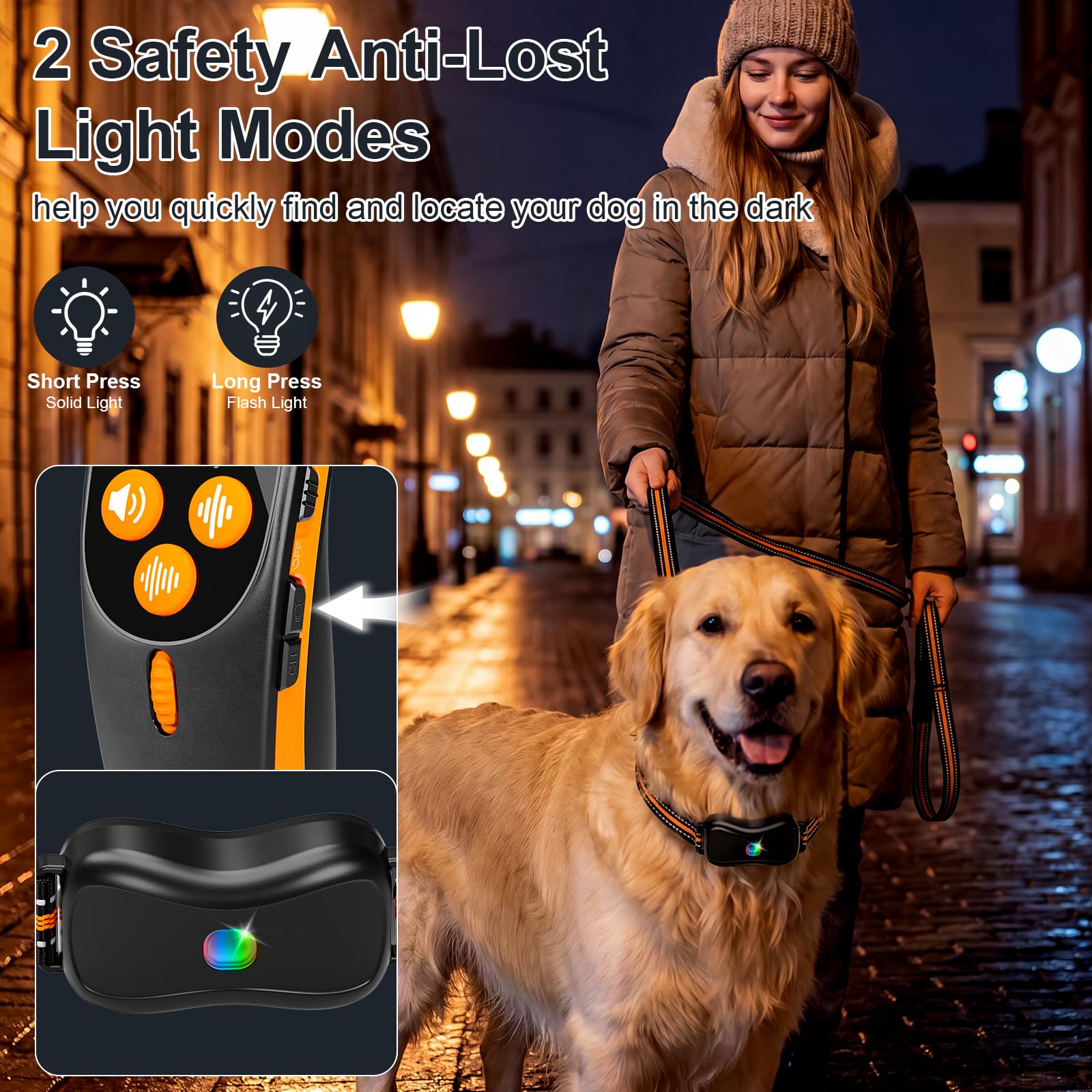 Collier de Dressage pour Chien avec télécommande, IP67 étanche, portée 1000m, Vibrations et Boost (1-16), 8 Sons bip – sans décharge électrique, jusqu'à 67,5 cm de Cou