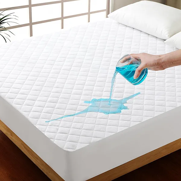 100% Waterproof Mattress Protector Bamboo Viscose Twin, Quilted Fitted Mattress Pad Fitted Sheet with Deep Pocket 8" Up to 16'', Cooling Fiber Ultra Soft Breathable Bed Mattress Cover(White,Twin)