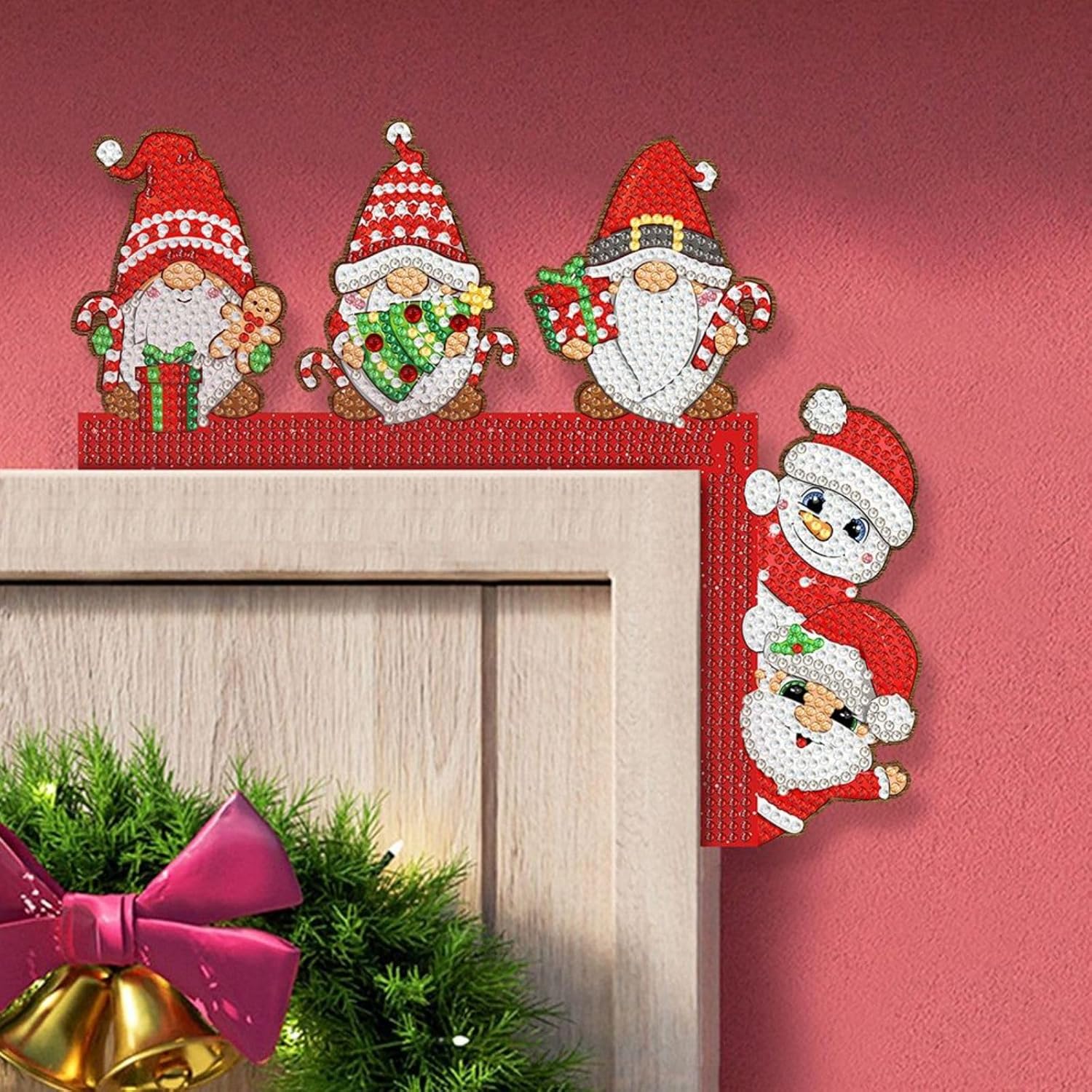 ARTopet 3Pcs Door Corner Wall Stickers Wooden Diamond Art Painting Christmas Door Topper Decor Windows Walls DIY Craft for Home Door Cabinet Frame Corner Decoration Supplies
