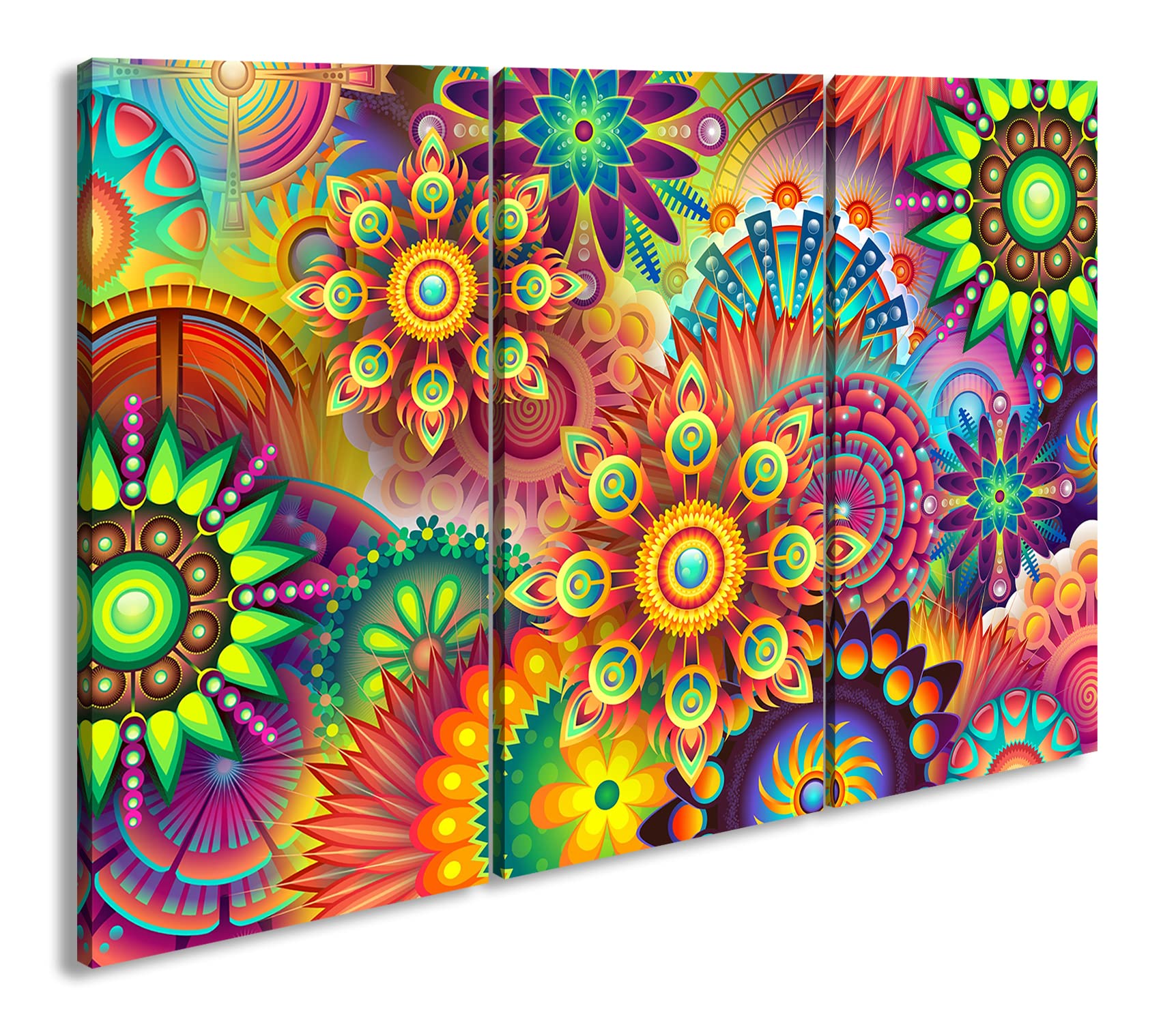 Mandala joyeux et coloré - Format : 3 pièces - Impression numérique de qualité supérieure - Pas d'affiche ou d'affiche.