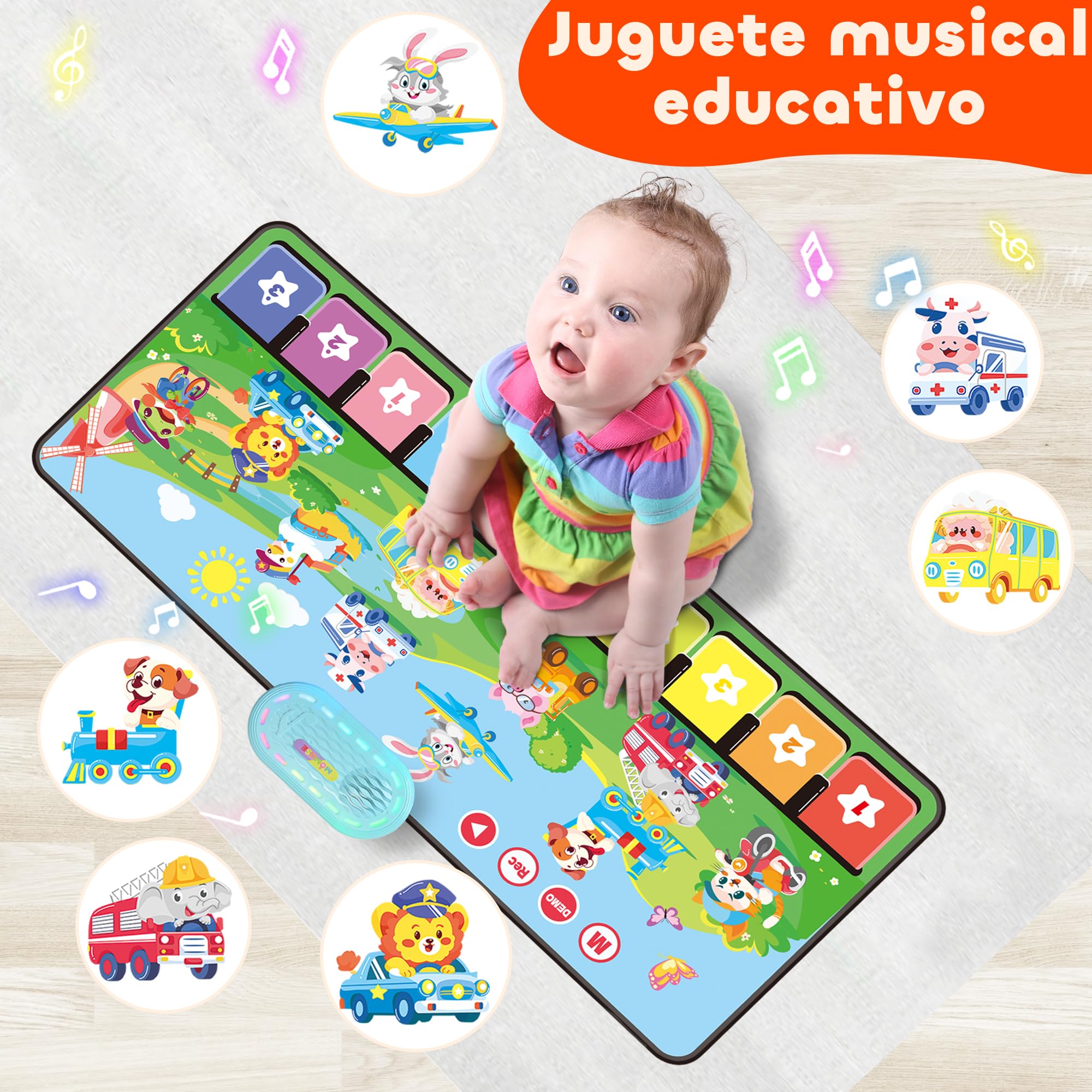 MOMUSE Alfombra Musical con 80 Sonidos, Alfombra de Piano con 10 Animales y 10 Coches, Juguetes Musicales Alfombra de Baile Regalos para Niños Niñas 1 2 3 Años