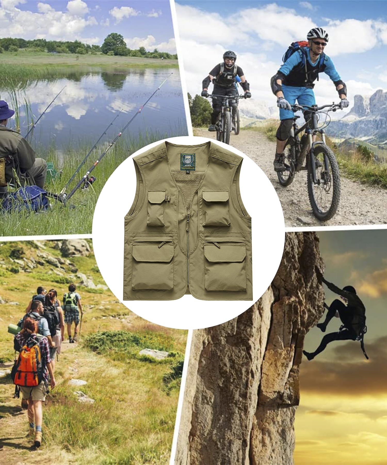 Homme Gilet de pêche en Multi-Poches Léger Respirant à Séchage Rapide Gilets De Plein air Loisirs sans Manche Veste de Sport Été Décontracté Manteau pour Camping Chasse Photographie Veste
