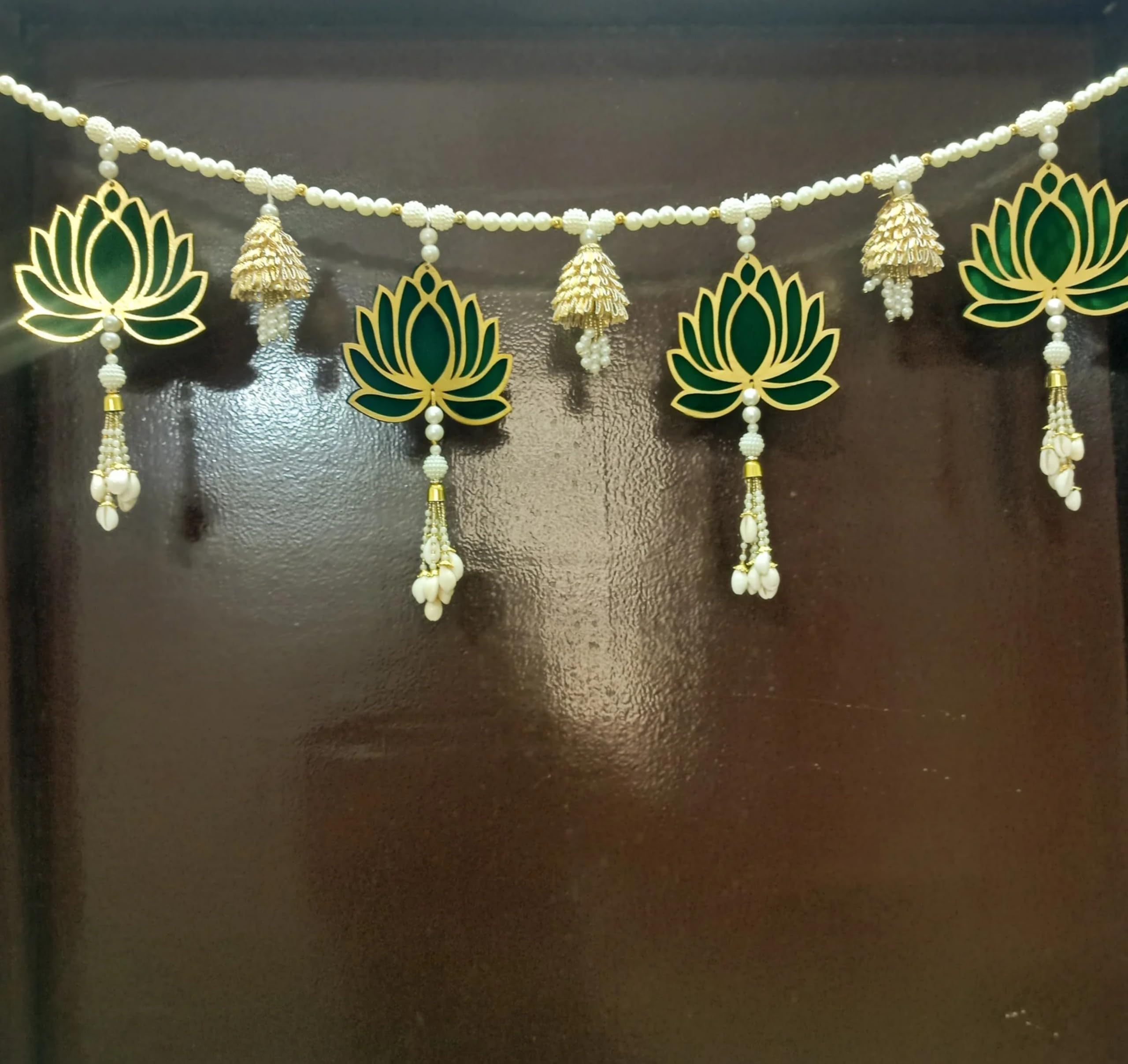 Handmade Door Hanging Dark Green Lotus Style Door Bandarwal Toran,Diwali Ganesh Pooja New Year Inauguration Wedding Festival Home Decor,Wall Decoration (40 Inch X 8 Inch)