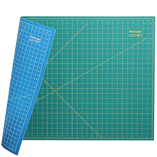 WORKLION 24" x 36" Large Self Healing PVC Cutting Mat, Double Sided, Gridded Rotary Cutting Board for Craft, Fabric, Quilting, Sewing, Scrapbooking - Art Project… - 36"L x 24"W - Green/Blue