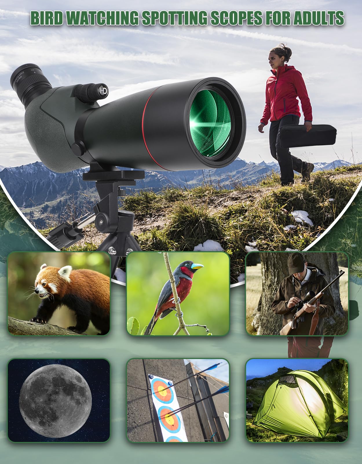 Zakres obserwacji, teleskop Ultra HD 25-75X60, podwójne ogniskowanie ED, wodoodporna luneta FMC pryzmat z futerałem do przenoszenia, do strzelania do celu, polowania, obserwacji ptaków, dzikiej