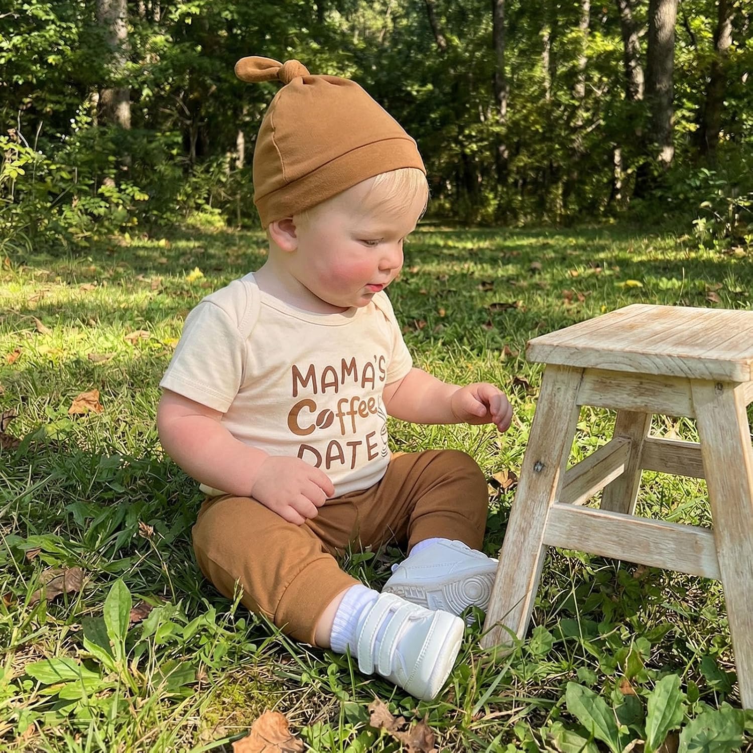 3Pcs Newborn Baby Boy Clothes Mama's Coffee Date Short Sleeve Romper Shirt Pants Hat Set Summer Outfits