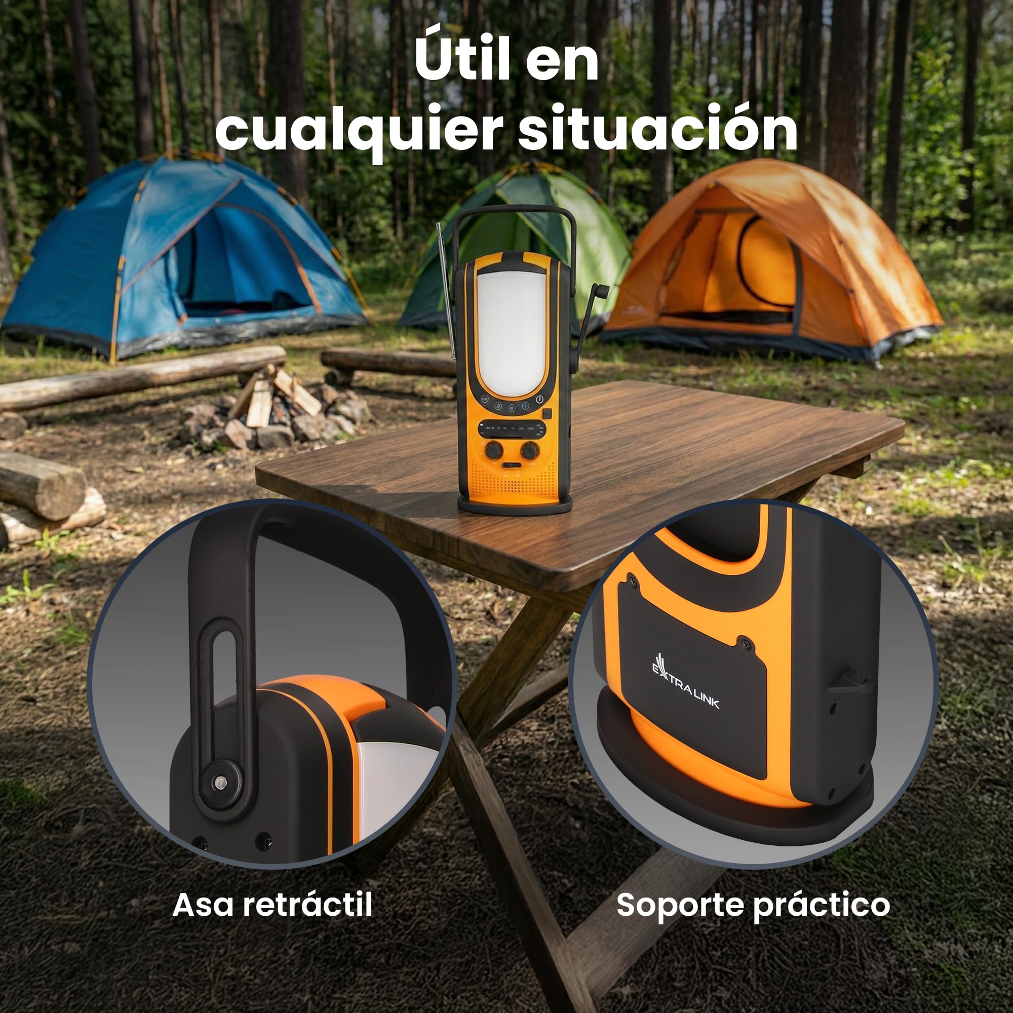 Extralink Radio Solar de Emergencia con Manivela Am/FM, Luz Lectura 4 Modos, Batería Recargable 6000 mAh con Salida USB-C, 6 Modos de Carga, Alarma SOS, para Uso Diario y Situaciones de Emergencia