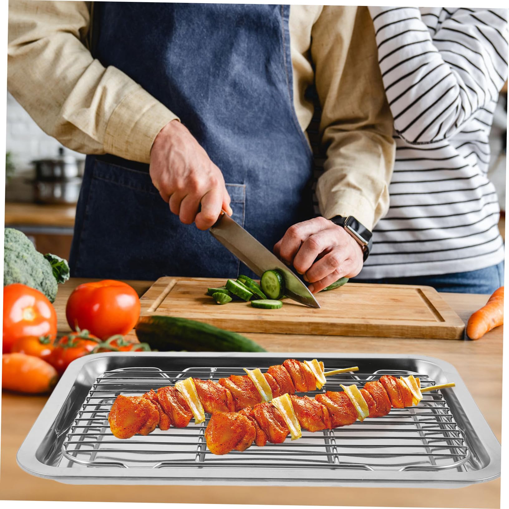 Edelstahl Backblech mit Dickem Backrahmen Rutschfester Backofenrost und Vielseitiges Ölablauf Gestell Leichtes Backblech Frittierhalter und Grillzubehör für Haushalt und
