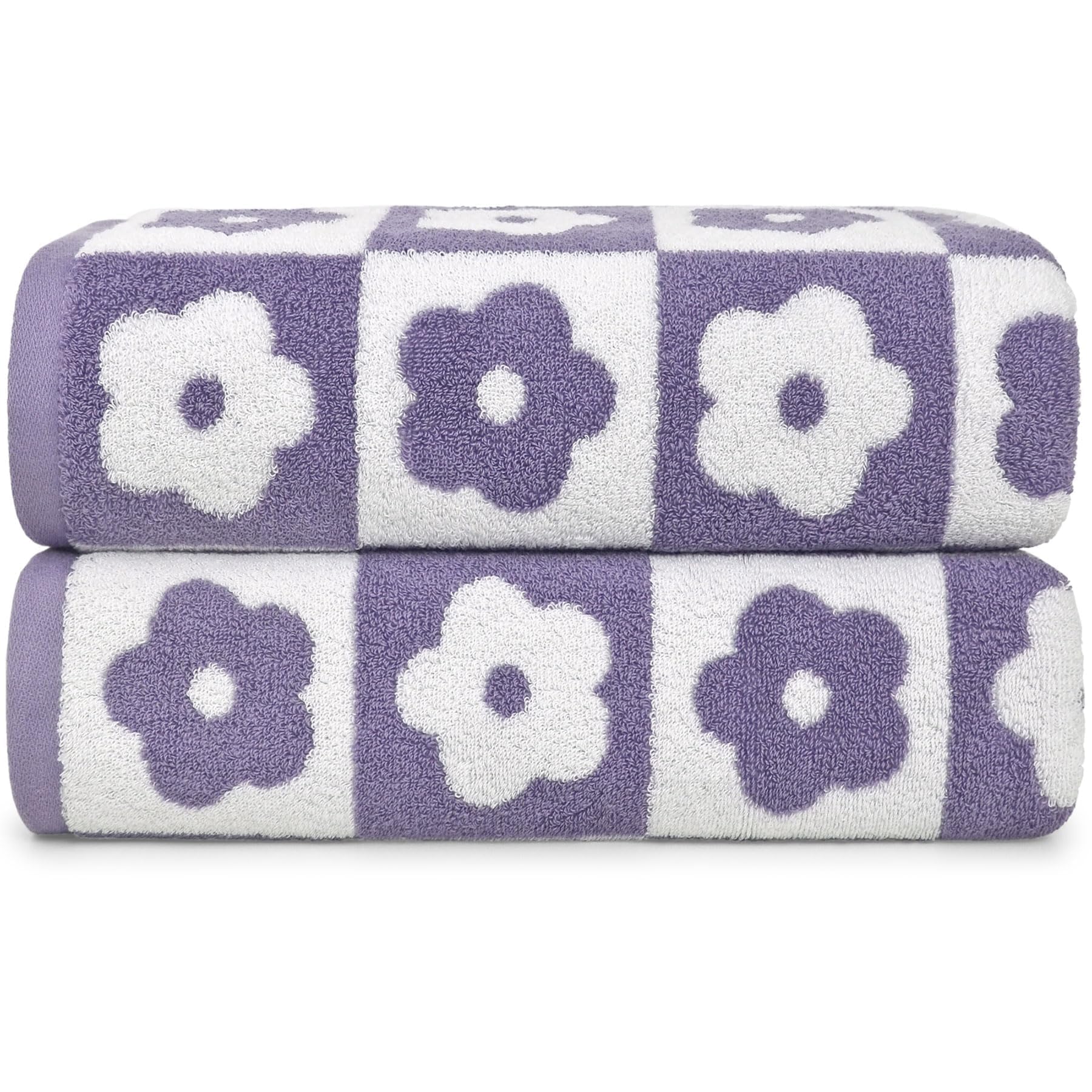 Serviettes De Bain Jacquotha - Lot De 2 En Coton à Carreaux Floraux Roses - Douces, Absorbantes Pour Femme/Fille