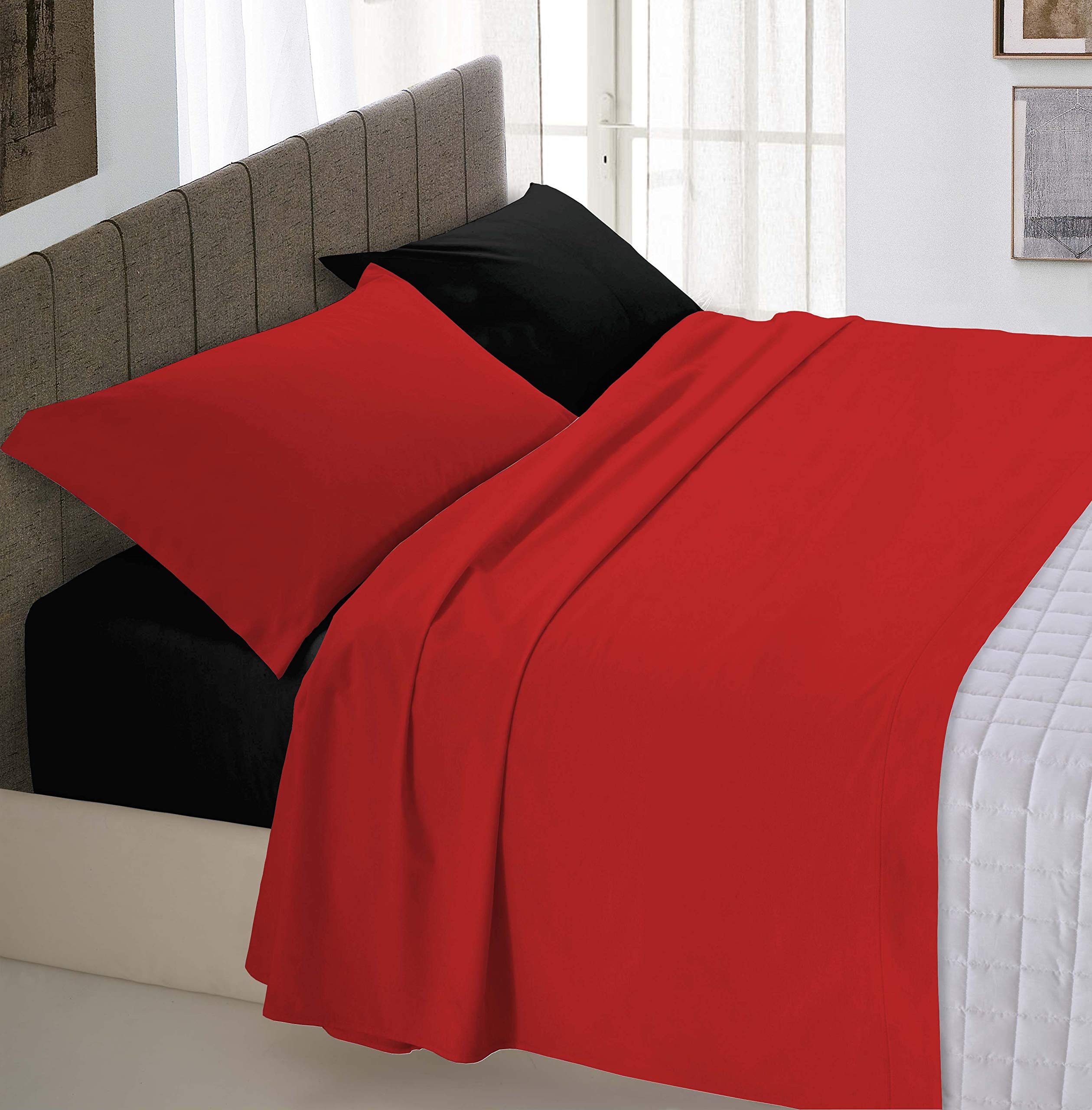Natural Color Bed Set, Red/Black, Double – BigaMart