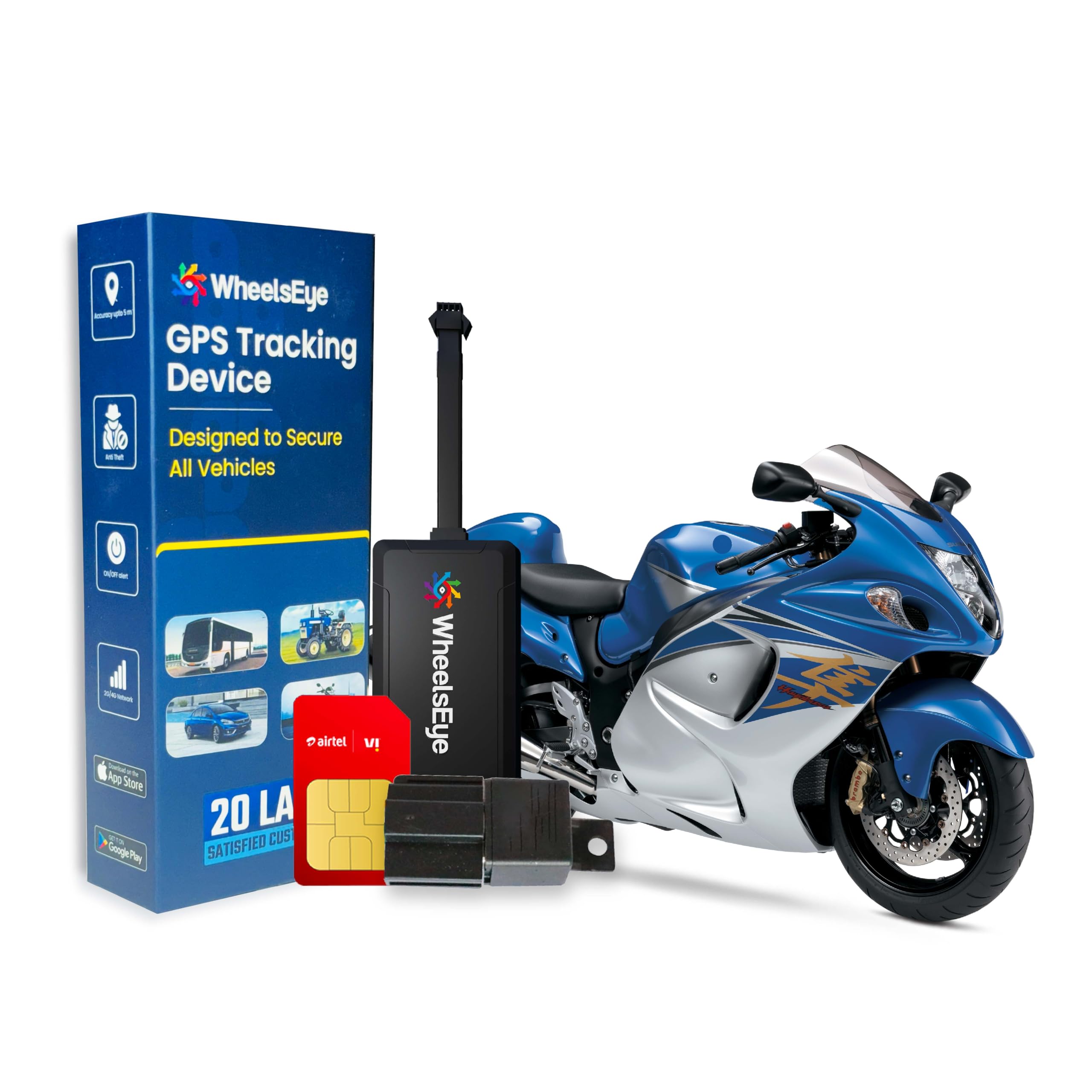 Vehicle GPS Tracking Device with App Integration, Live Tracking & Geofencing – SIM Card Included - Compatible with Bike (1Year Subscription - Bike) - B1NN