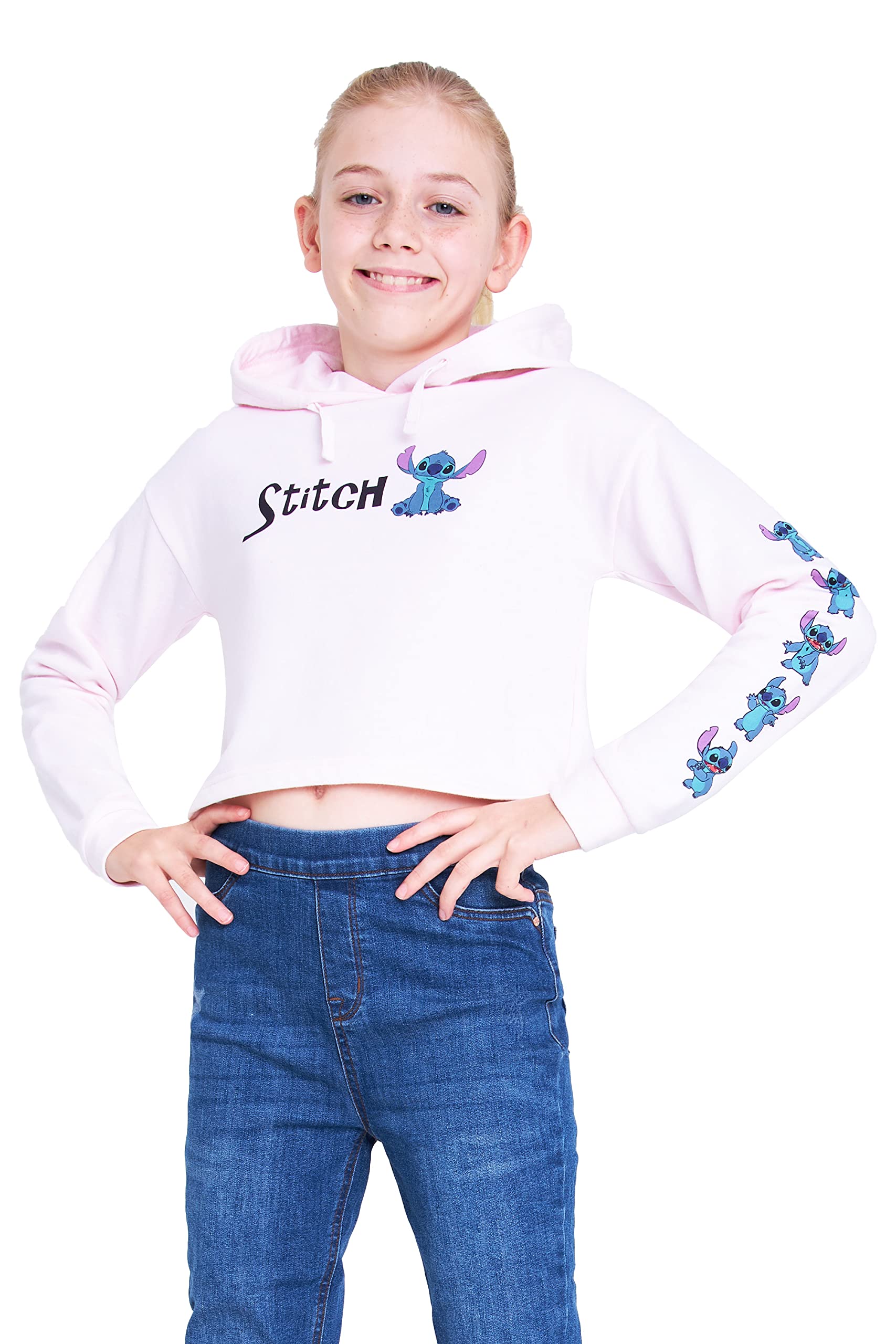 Disney Sudadera Niña Stitch, Sudadera Corta Niña, Sudadera para Niñas Crop Top, Ropa para Niñas Lilo y Stitch 7-14 años