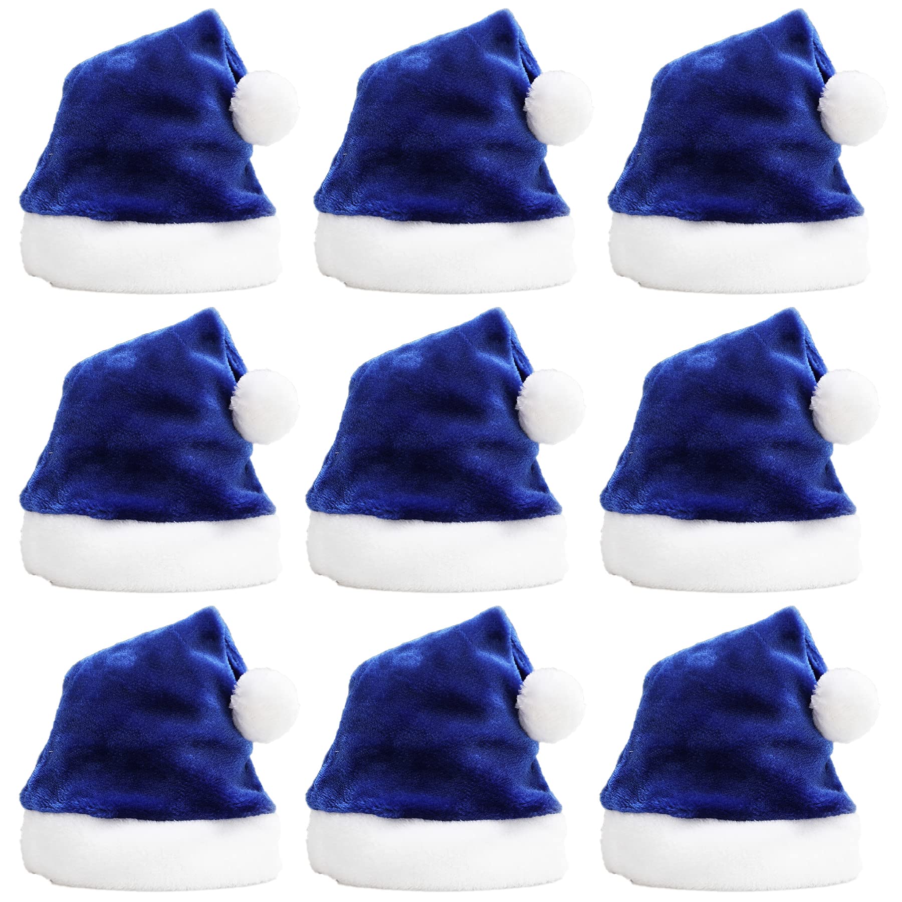 YASUOABlue Santa Hats Christmas Hat Xmas Claus Cap Bulk Navy Short Plush Comfort Party Decor for Women Men Kids (9 Pieces)