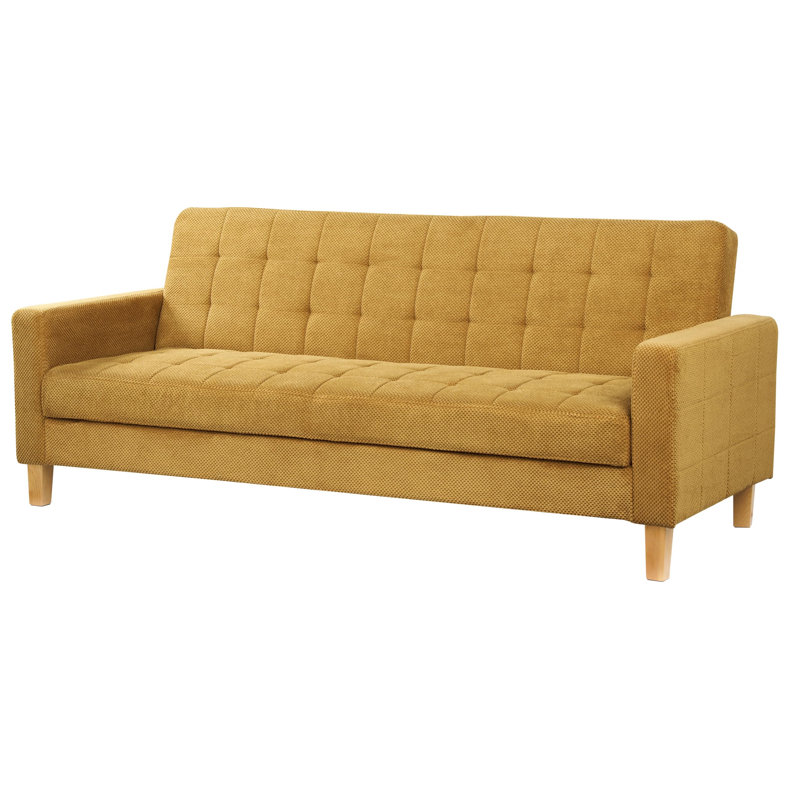 Beliani 3-Sitzer Sofa mit Schlaffunktion Stoffbezug gelb gesteppt Holzbeine Retro Vehkoo