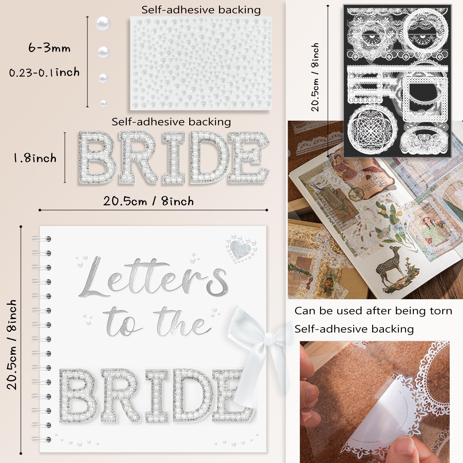 Listy do panny młodej album do scrapbookingu 20 x 20 cm ślubny album pamiątkowy dla panny młodej DIY puste białe strony do scrapbookingu z markerami, literami 3D, naklejkami listowymi, perłowymi