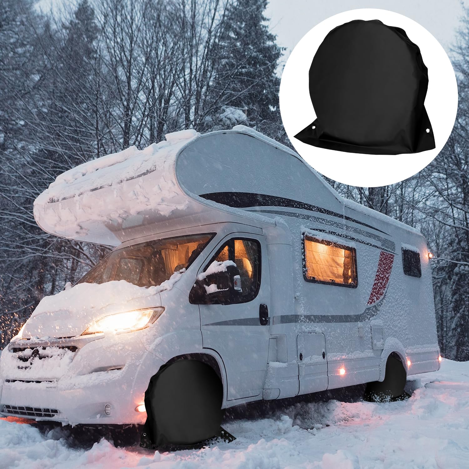 Housses De Pneus de Roue de Caravane pour Camping-Car Remorque Lot de 4 Imperméables Anti-UV pour Pneus de 27 à 29 Pouces de Diamètre 72,5 x 72,5 cm (Noir-4PCS)
