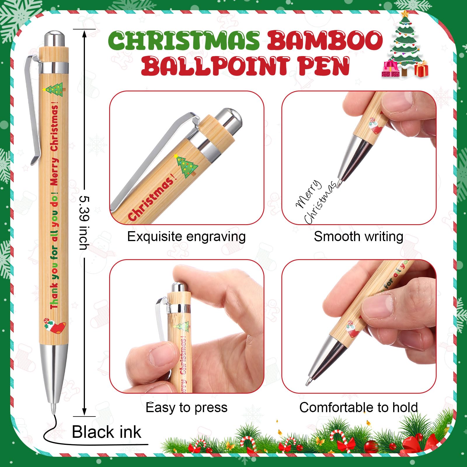 Tenare 8 Pcs Christmas Employee Appreciation Gifts Christmas Thank You Bamboo Ballpoint Pens Inspirational Pens Xmas Party Favor Gifts for Teacher Team Coworkers Staff Volunteer - Image 3