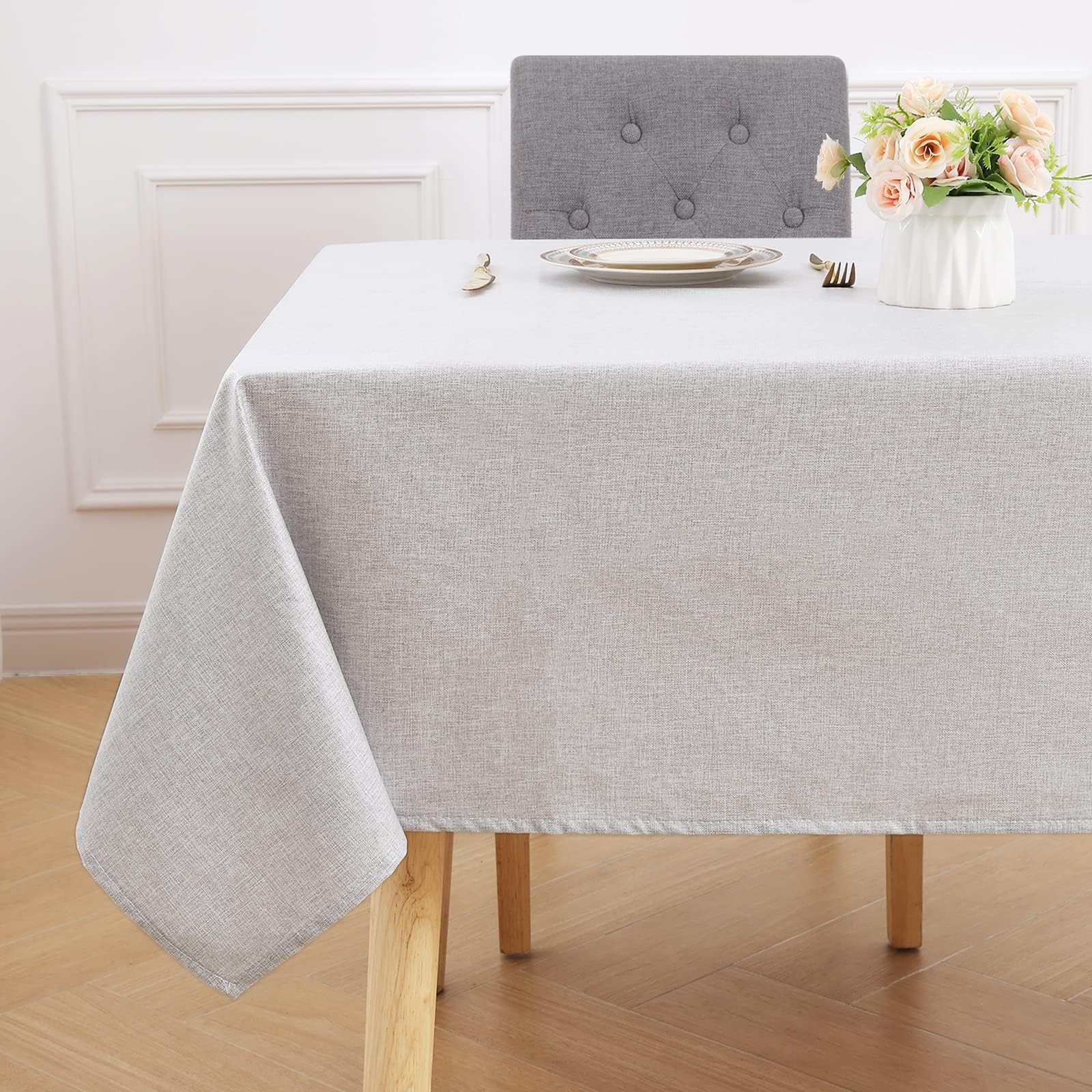 smiry Rectangular Table Cloth Wipe Clean 140x100 cm, Wipeable Water Resistant Linen Tablecloth