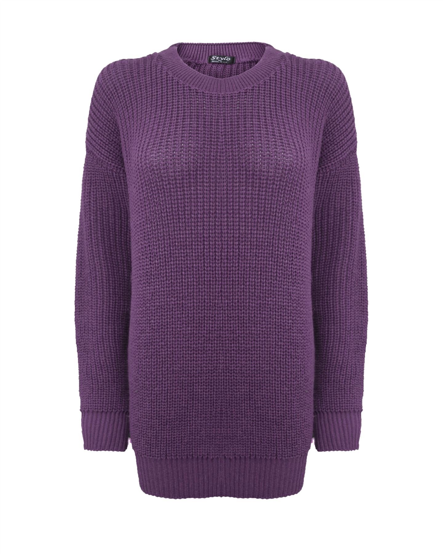 Top Vendor Women's Purple New Oversized Long Sleeve Knitted Baggy Jumper Sweater Crew Neck Pullover Top[,Sm]